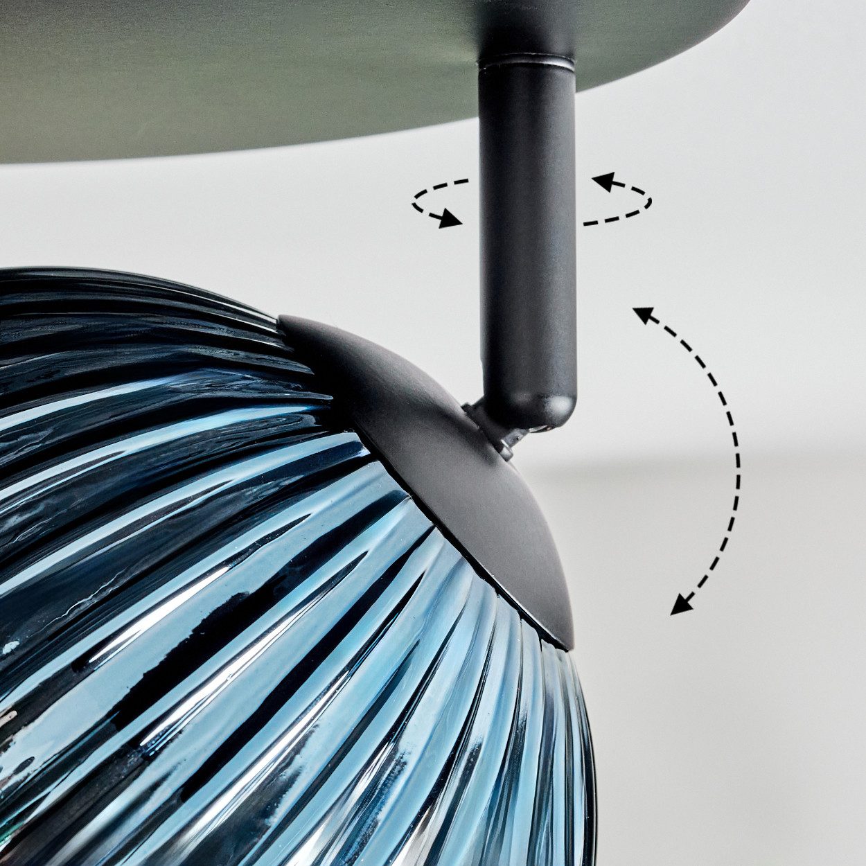 hofstein Deckenleuchte Deckenlampe aus Metall/Riffelglas in Schwarz/Blau/Grün/Goldfarben, verstellbare Deckenleuchte im Vintage-Design (Schirme Ø 15cm), 4 x E14