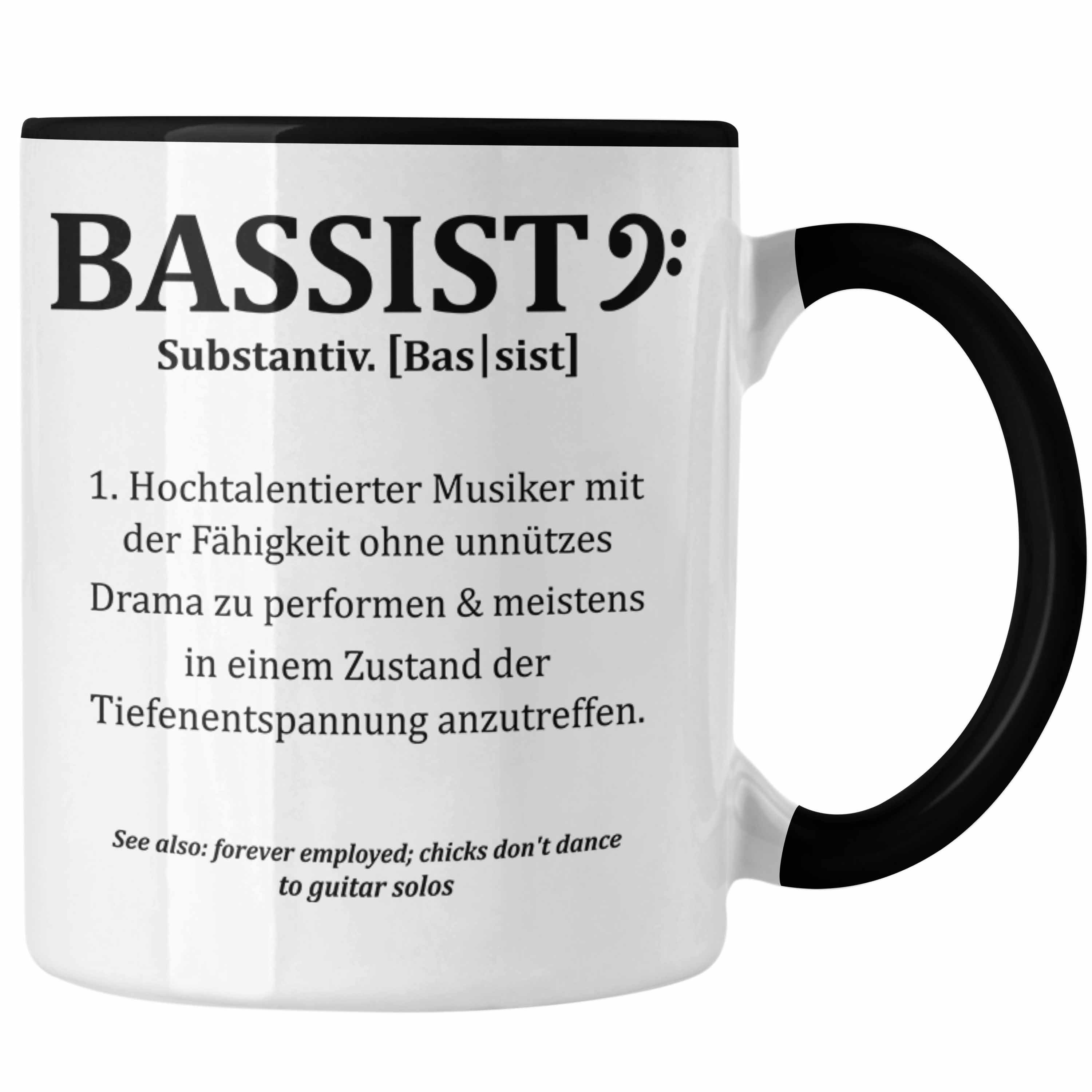 Trendation Tasse Bassist Tasse Geschenk Bass-Spieler Geschenkidee Kaffee-Becher Bassist Schwarz