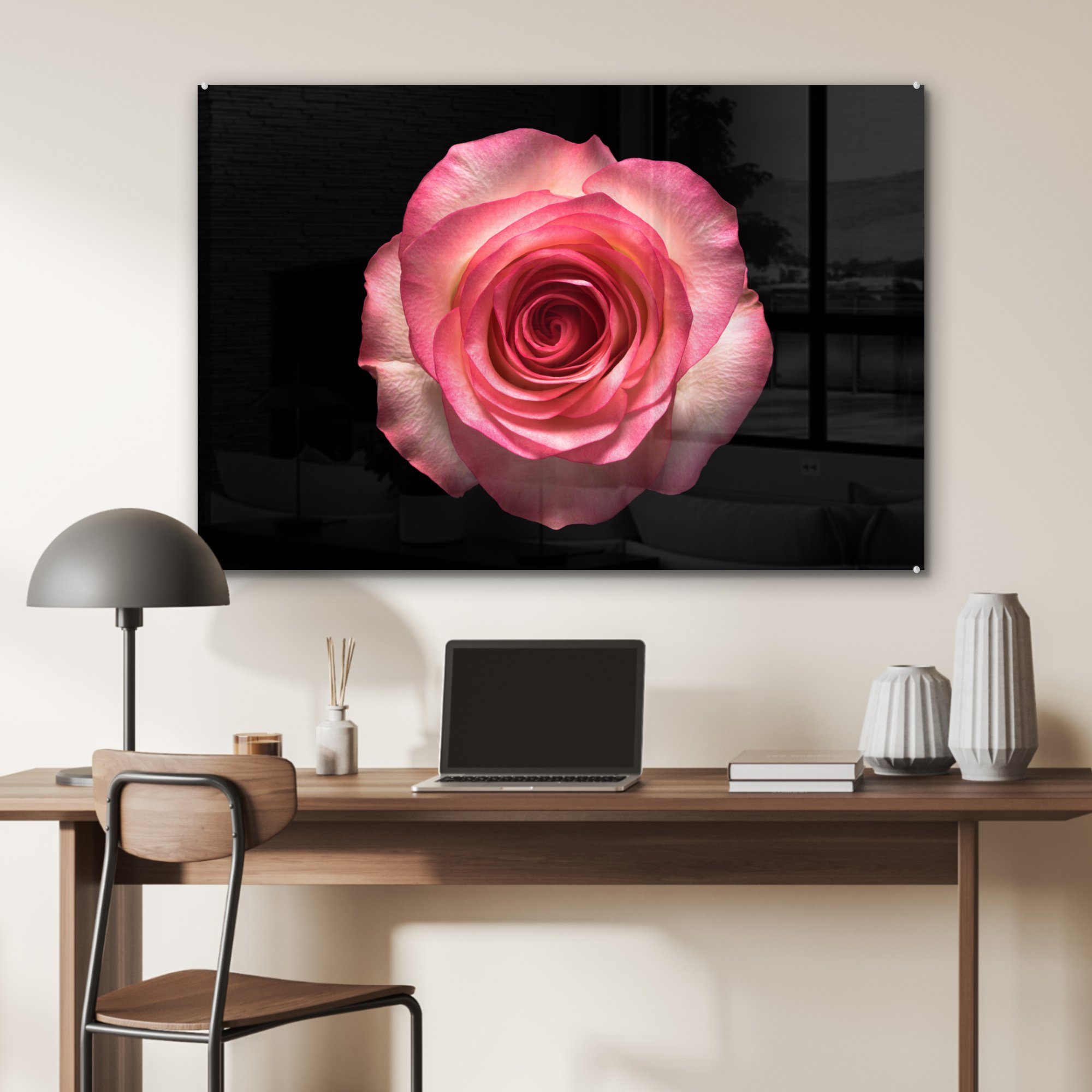 MuchoWow Acrylglasbild Rosa - - Rosen & Acrylglasbilder St), Wohnzimmer Schlafzimmer (1 Schwarz