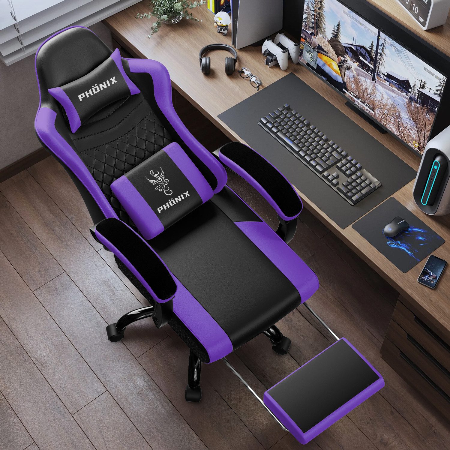 Adormii Gaming-Stuhl Gaming Stuhl ergonomisch Gaming Chair Bürostuhl verstellbare (Gaming Stuhl mit verstellbaren Lendenkissen, Armlehne und Kopfstütze, Gamer S – Bild 2 von 5