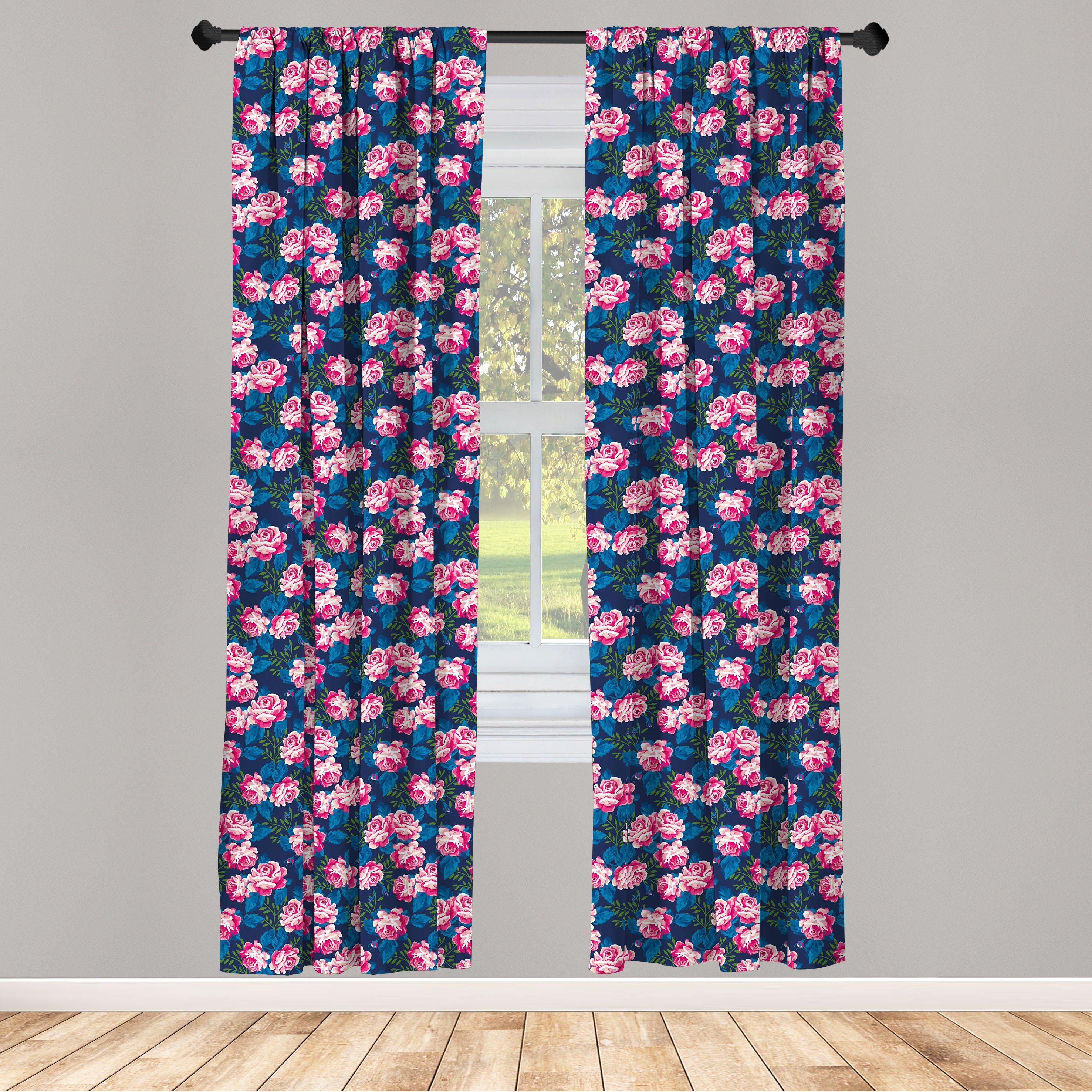 Gardine Vorhang für Wohnzimmer Schlafzimmer Dekor, Abakuhaus, Microfaser, Blumen Feminine Garten Töne Roses