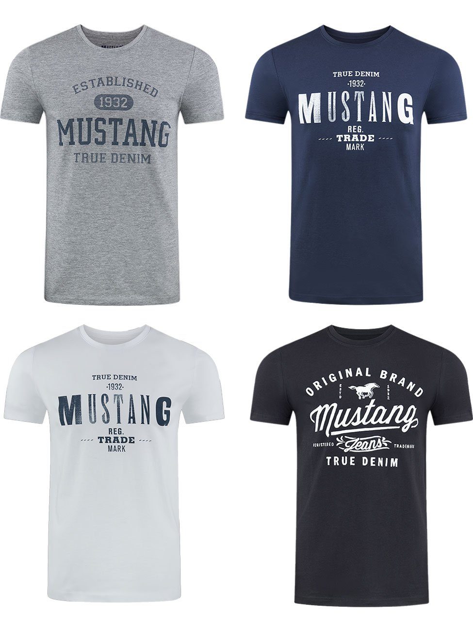 MUSTANG T-Shirt Herren Printshirt Alex C Basic Print Regular Fit (4-tlg) Kurzarm Tee Shirt mit Rundhalsausschnitt aus 100% Baumwolle Farbmix (P16)