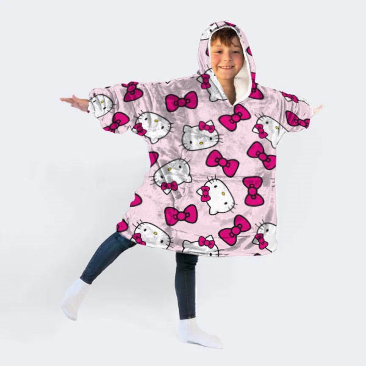 Aymax sprl Fleeceponcho Hello Kitty Sweat Poncho – Coral Fleece Kuschelponcho Kinder