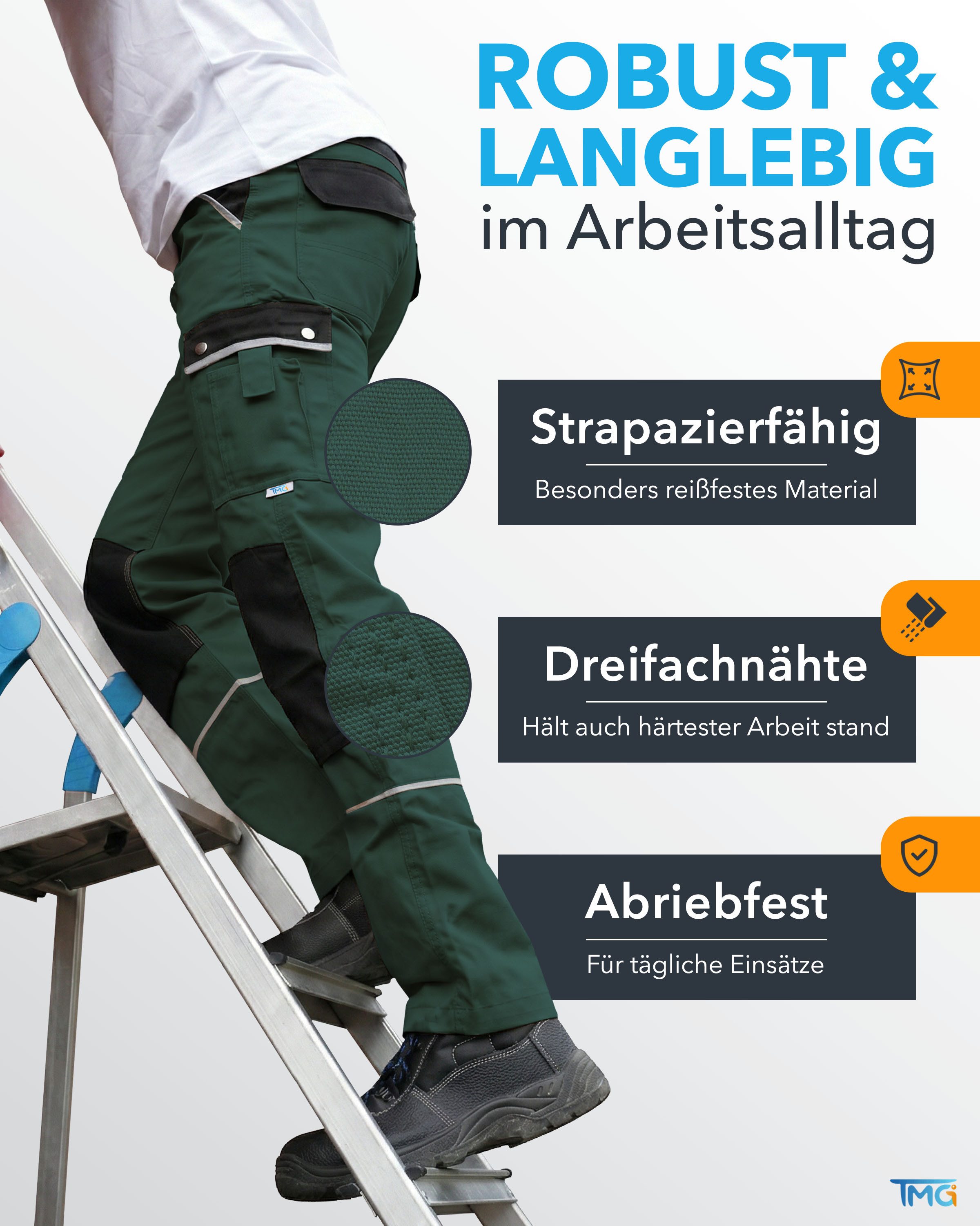 TMG International Arbeitshose Arbeitshose Bundhose Cargohose Style Arbeitshose Herren mit Kniepolstertaschen in Übergrößen erhältlich – Bild 3 von 5