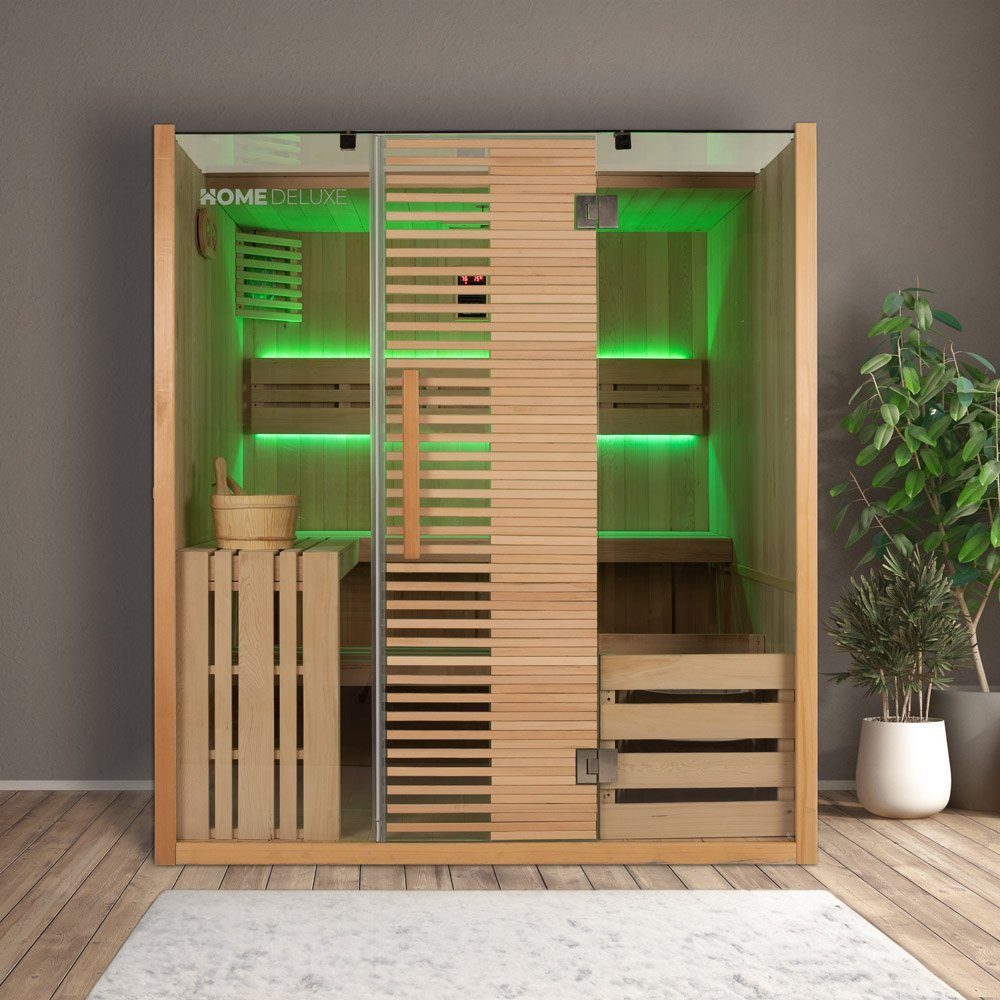 HOME DELUXE Sauna Traditionelle Sauna OMAHA, BxTxH: 180 x 150 x 200 cm, für bis zu 4 Personen, inkl. 7,5 kW Saunaofen, hochwertiges Tannenholz