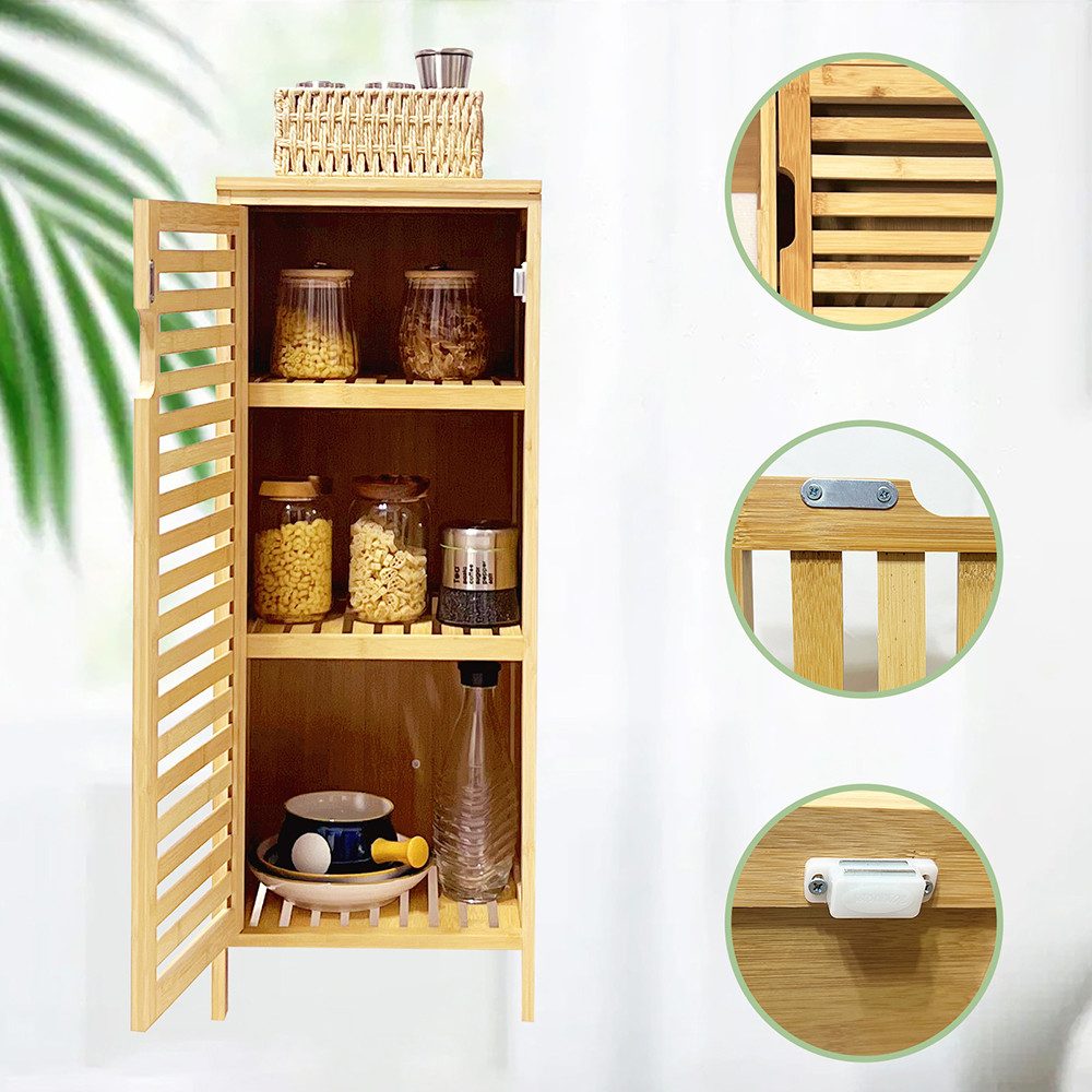 WAOHO Badkommode Badezimmerschränke aus Bambus,Badkommode,Küchenschrank,Sideboard – Bild 4 von 5