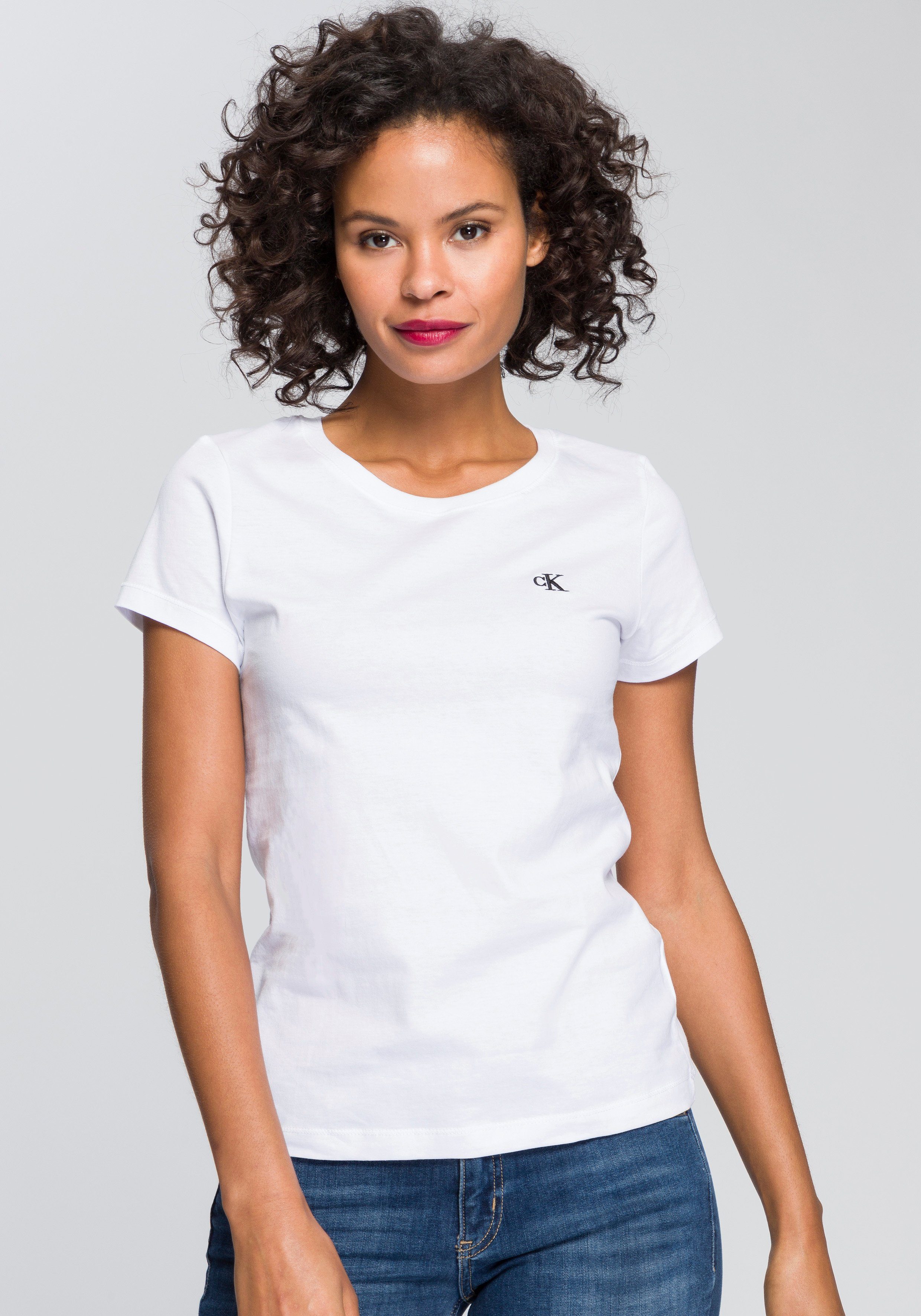 Damen Shirts Calvin Klein Jeans T-Shirt CK EMBROIDERY SLIM TEE mit gesticktem CK Logo auf der Brust