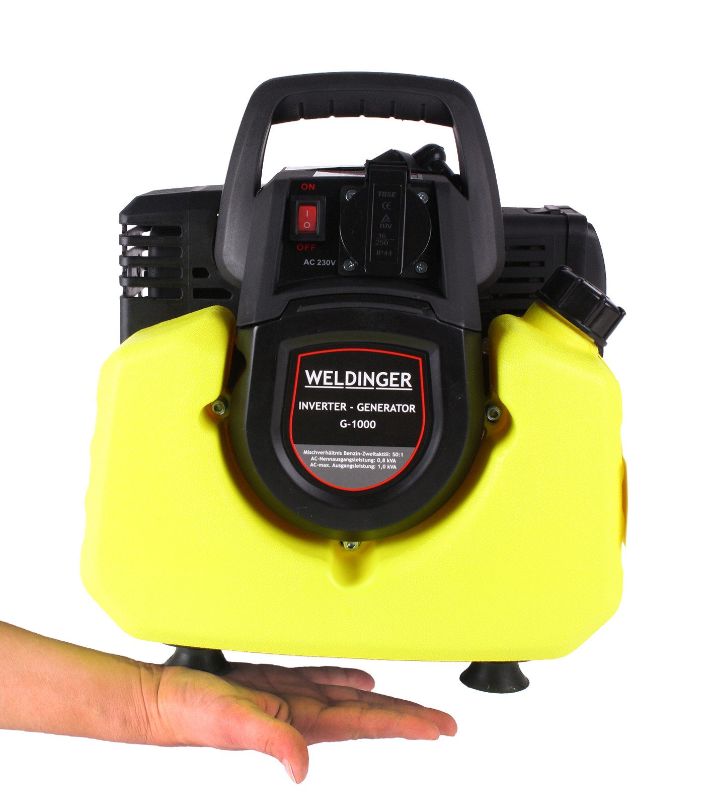 WELDINGER Stromgenerator Generator G1000 im Taschenformat 8,5 kg 2-Takt 1000 W, Inverter-Stromgenerator mit Zweitaktmotor