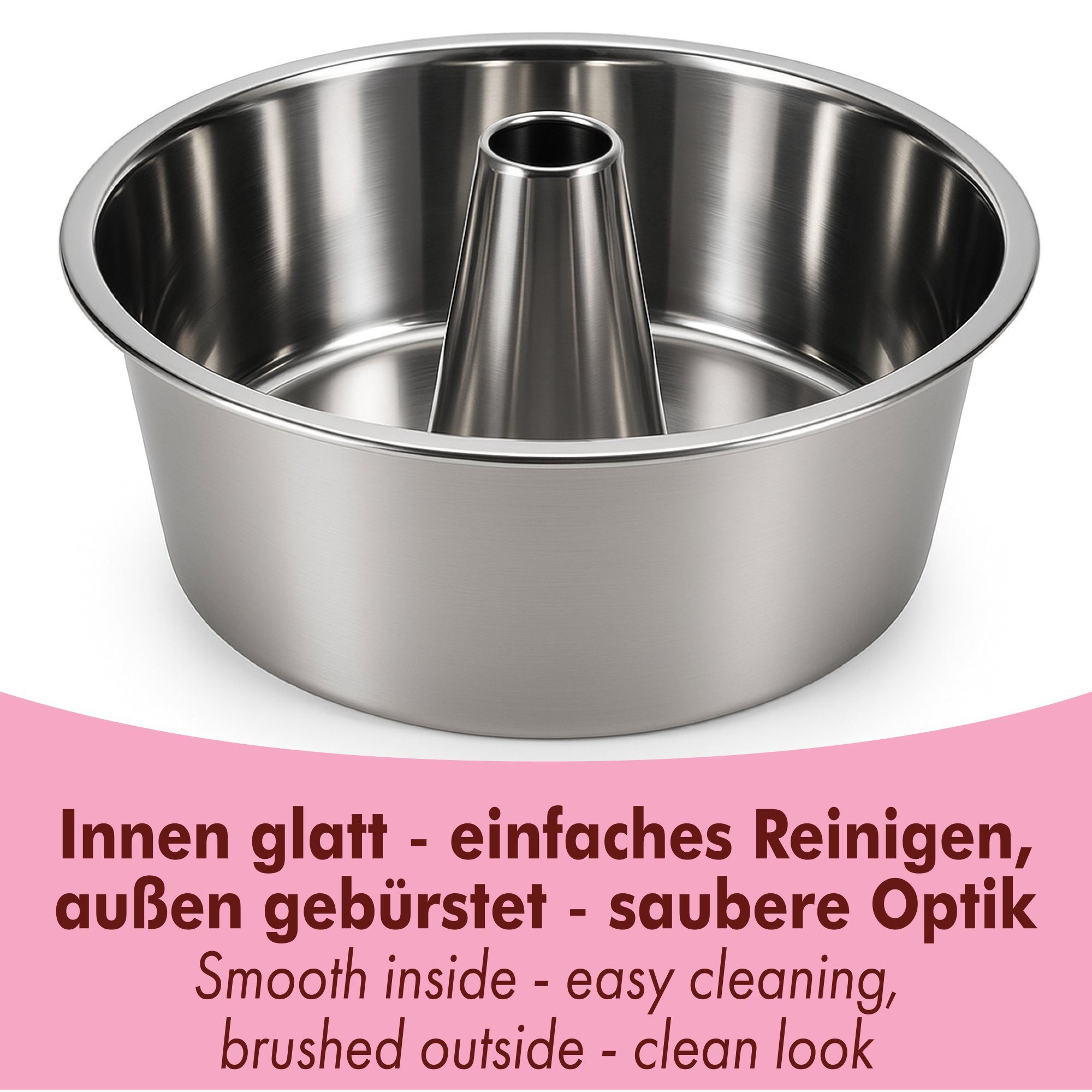 immer Gugelhupfform Edelstahl Kuchenform für Angelcake, Gugelhupf und Chiffon Cake – 28 cm, (2-tlg)