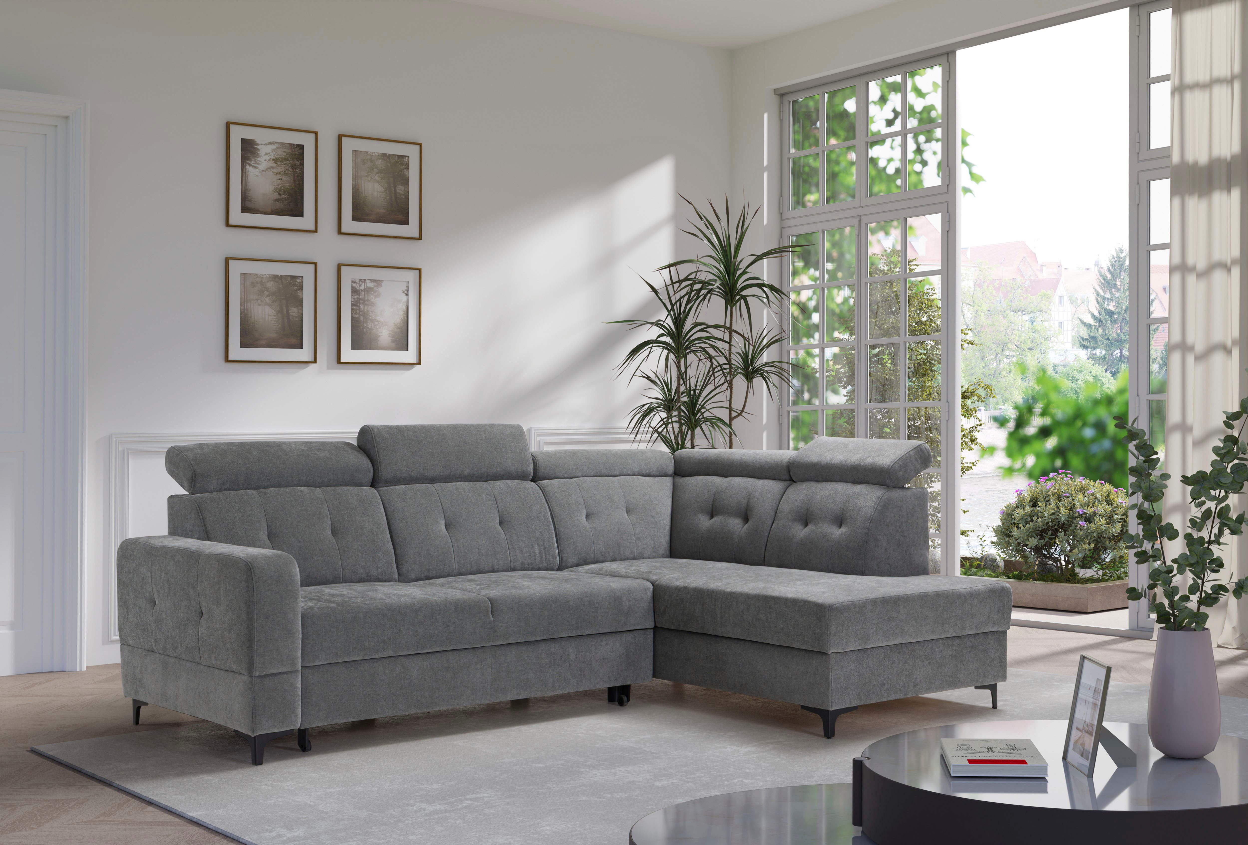 exxpo - sofa fashion Ecksofa Monte, Kopfteile verstellbar, optional mit Bettfunktion & Bettkasten, 2 Teile, L- Form, mit Kopfteilverstellung, optional Bettfunktion und Bettkasten
