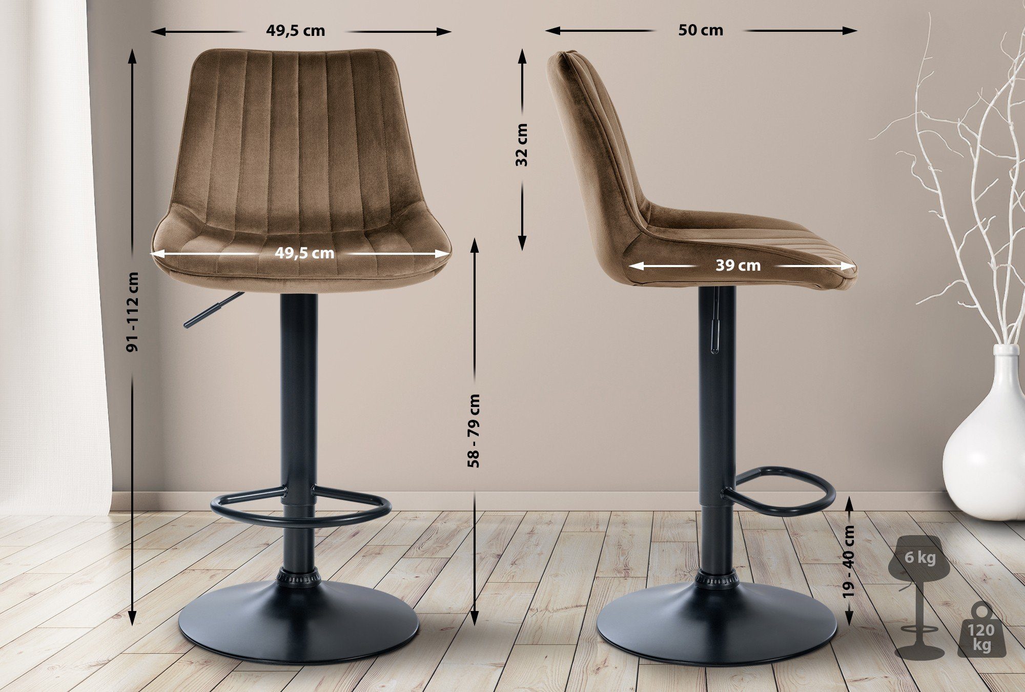 CLP Barhocker Toni Samt (2er Set, günstig online kaufen