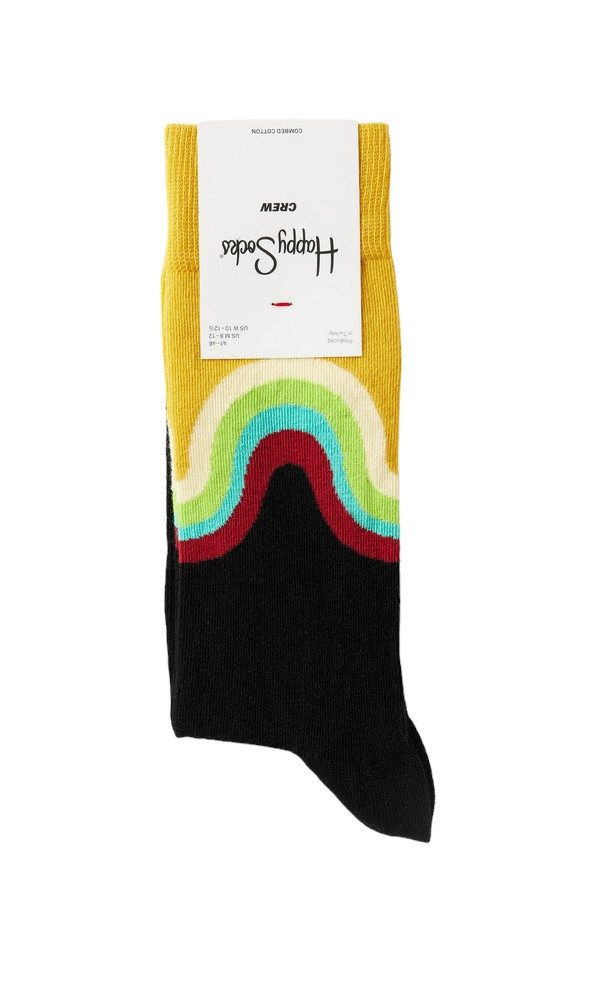Happy Socks Socken Tagessocke Crew Jumbo Wave Sock schwarz/gelb - 1 Paar