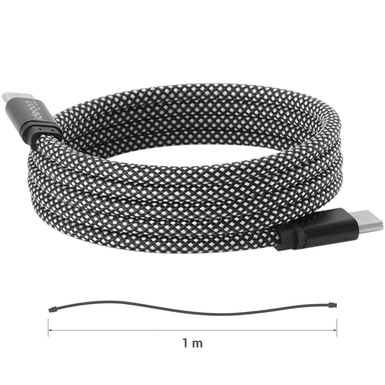 shop'n smile ideoon 100W USB-C Ladekabel 1m magnetische Aufrollfunktion Schnellladefähig USB-Kabel, Datenübertragung bis 480 Mbit/s, knotenfreies Aufrollen, 1m