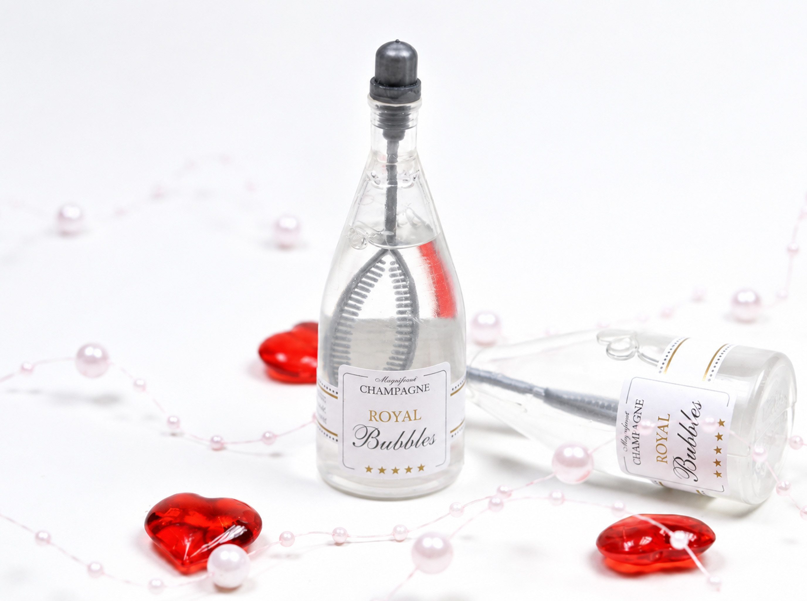 partydeco Dekofigur, Seifenblasen Set Sektflaschen 10cm Transparent 24 Stück mit Stäbchen