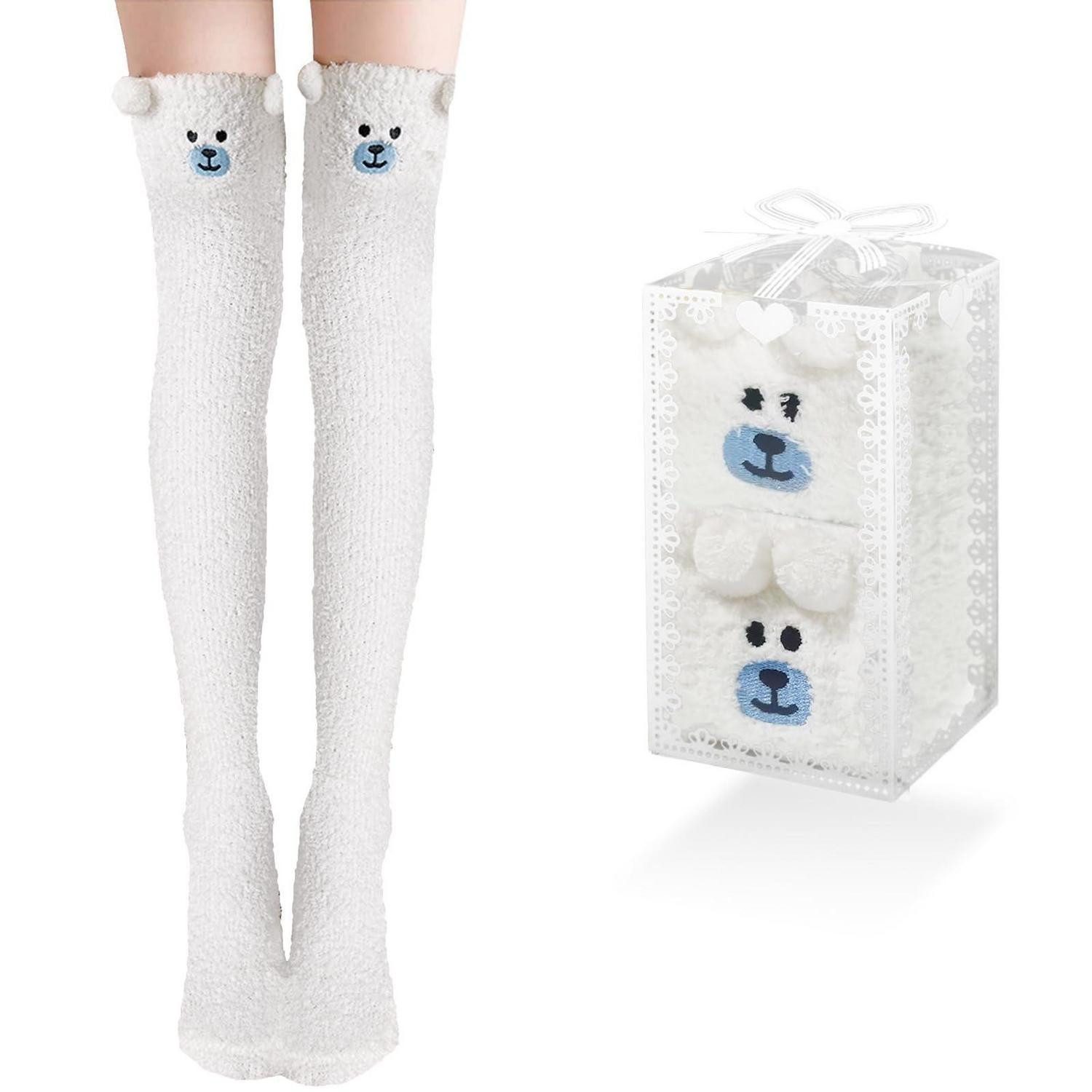 LuxusKollektion Overknees Damen Kuschel Overknee Socken weiß