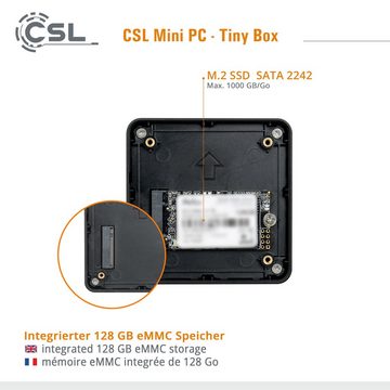 CSL Tiny Box Mini-PC (Intel® Celeron N4120, Intel HD Graphics 600, 4 GB RAM, 128 GB SSD, passiver CPU-Kühler, 2m HDMI Kabel)