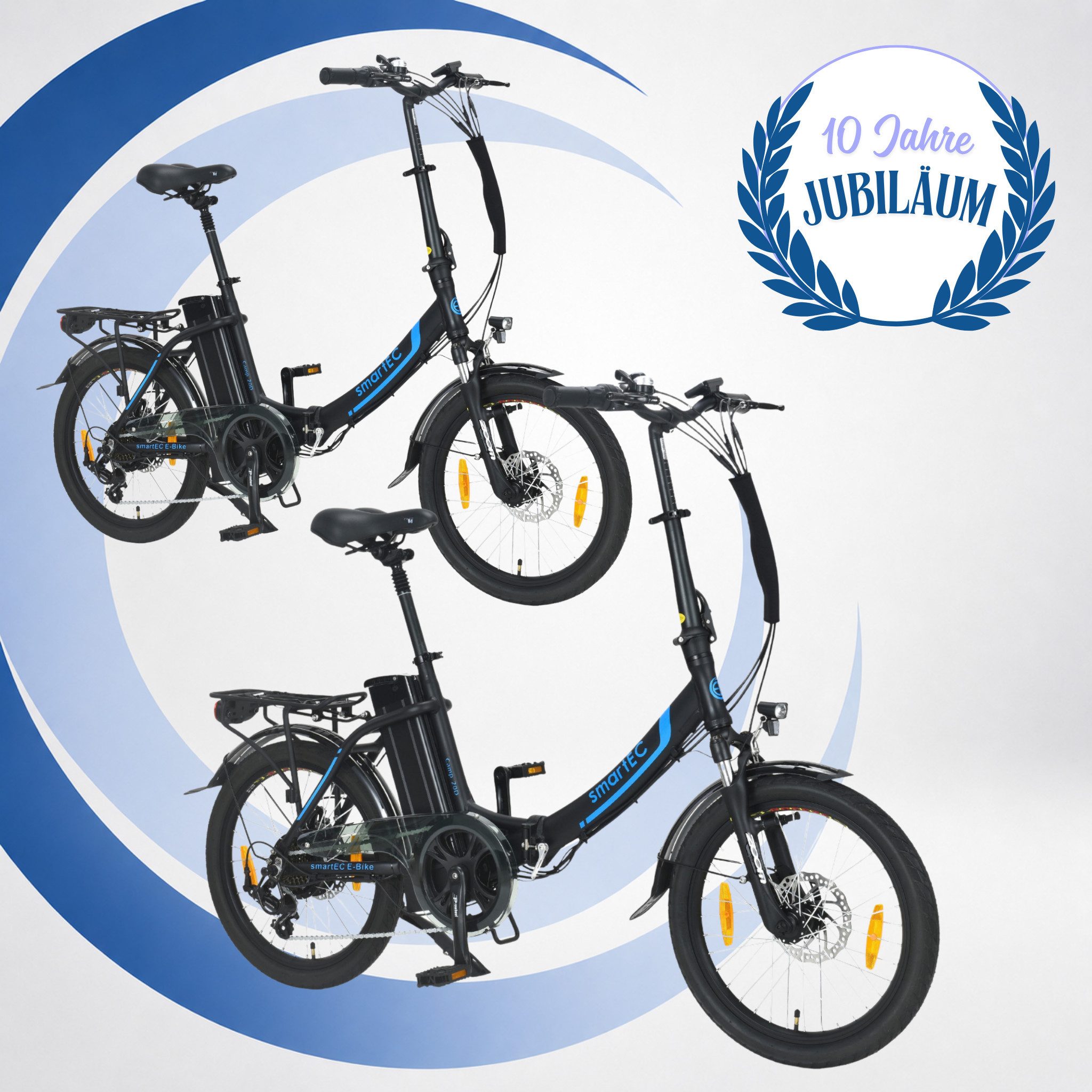 smartEC E-Bike Klapprad Camp-20D, 7 Gang Shimano, Kettenschaltung, Hinterrad-Nabenmotor, 562,00 Wh, (2er Set), E-Klapprad Li-Ion-Akku 36V/15,6AH bis 25 km/h Anfahrhilfe 7 Gänge