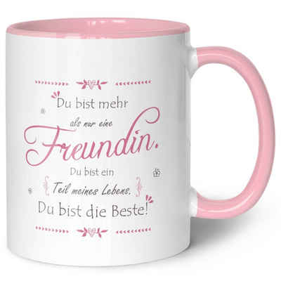 GRAVURZEILE Tasse mit Spruch - Du bist mehr als nur eine Freundin - Herzliches Geschenk, aus Keramik - Spülmaschinenfest, Farbe: Rosa