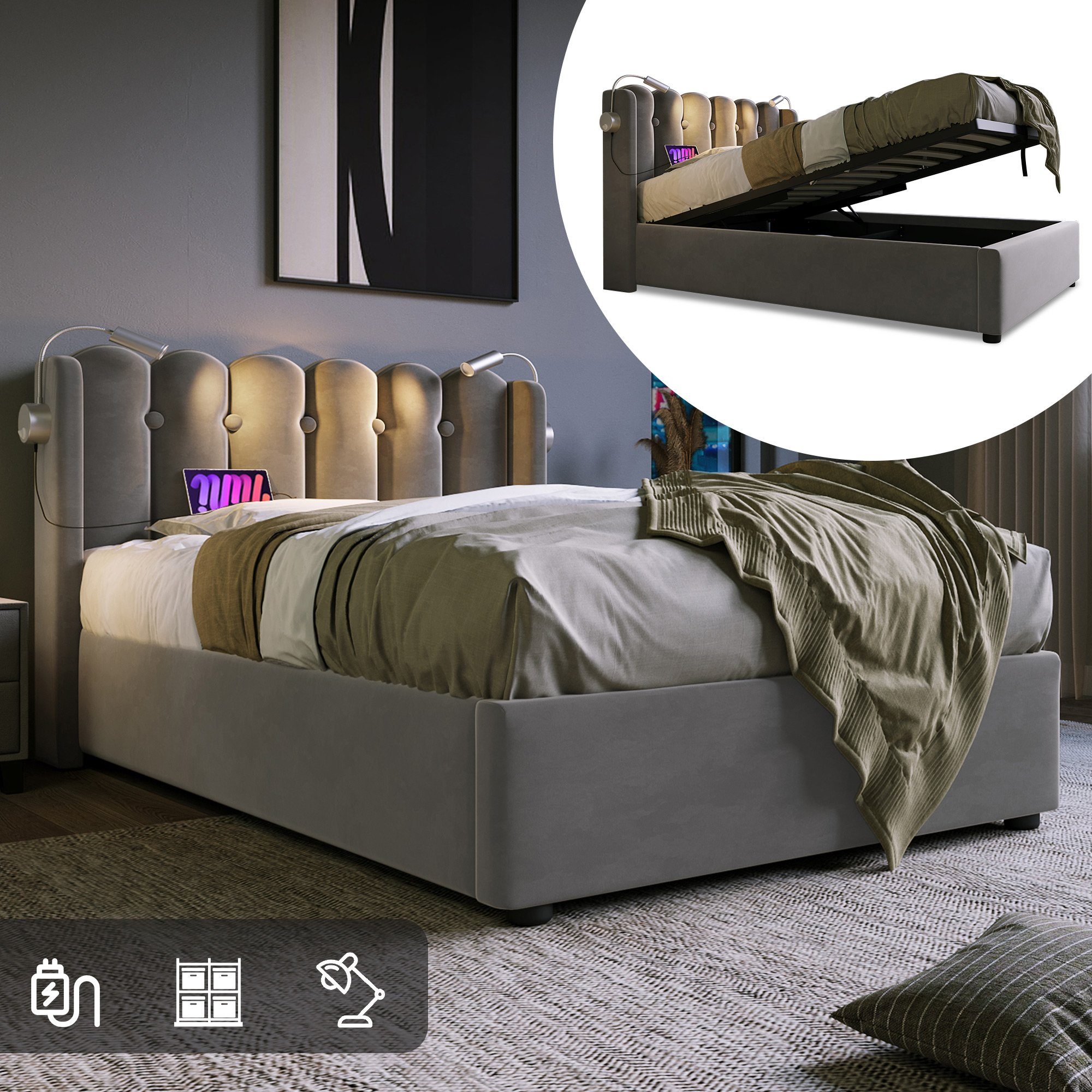BlingBin Einzelbett Polsterbett (1-tlg., Ladefunktion und günstig online kaufen