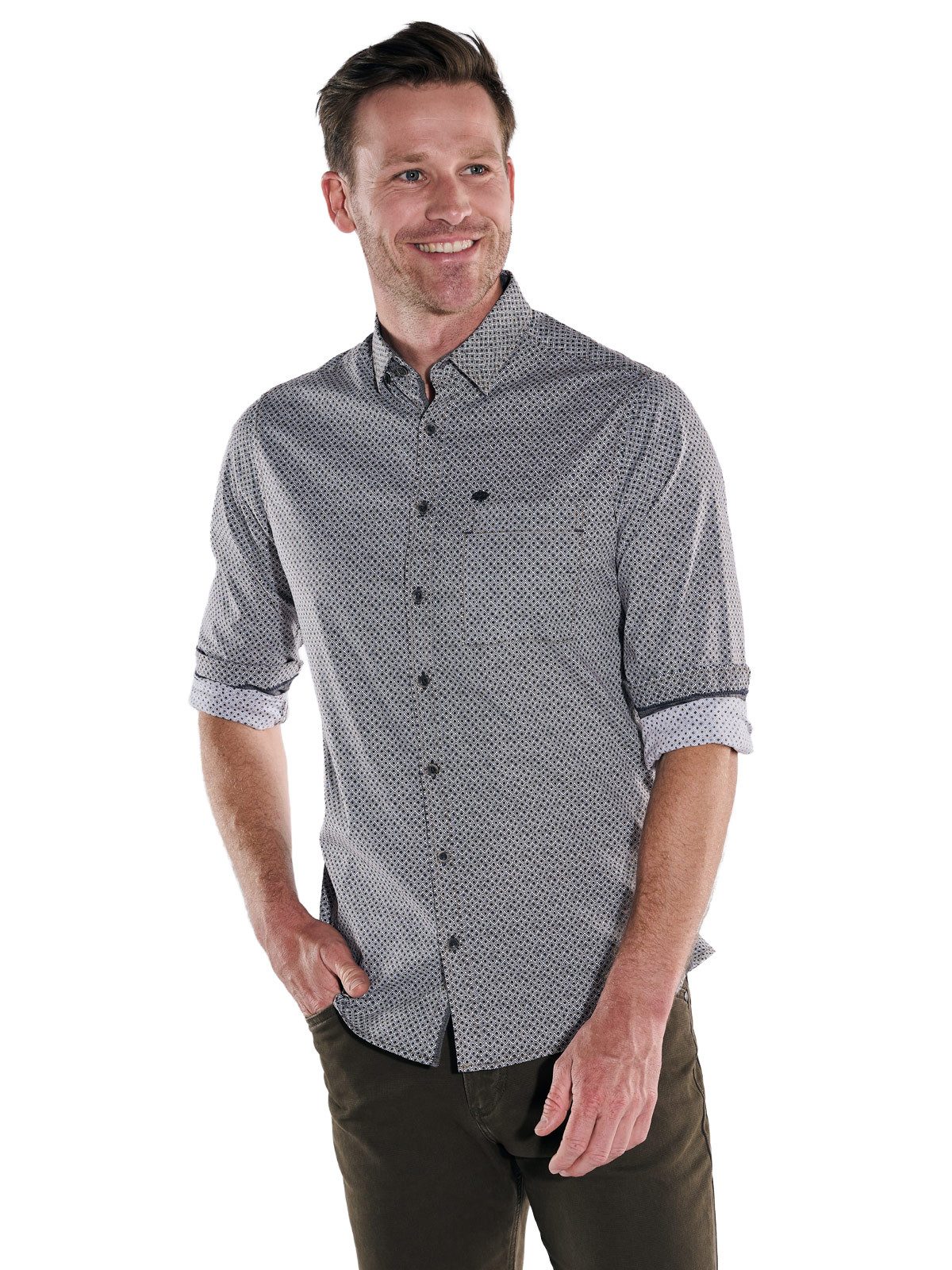 Engbers Langarmhemd Herren Langarm-Hemd gemustert, Hellbraun