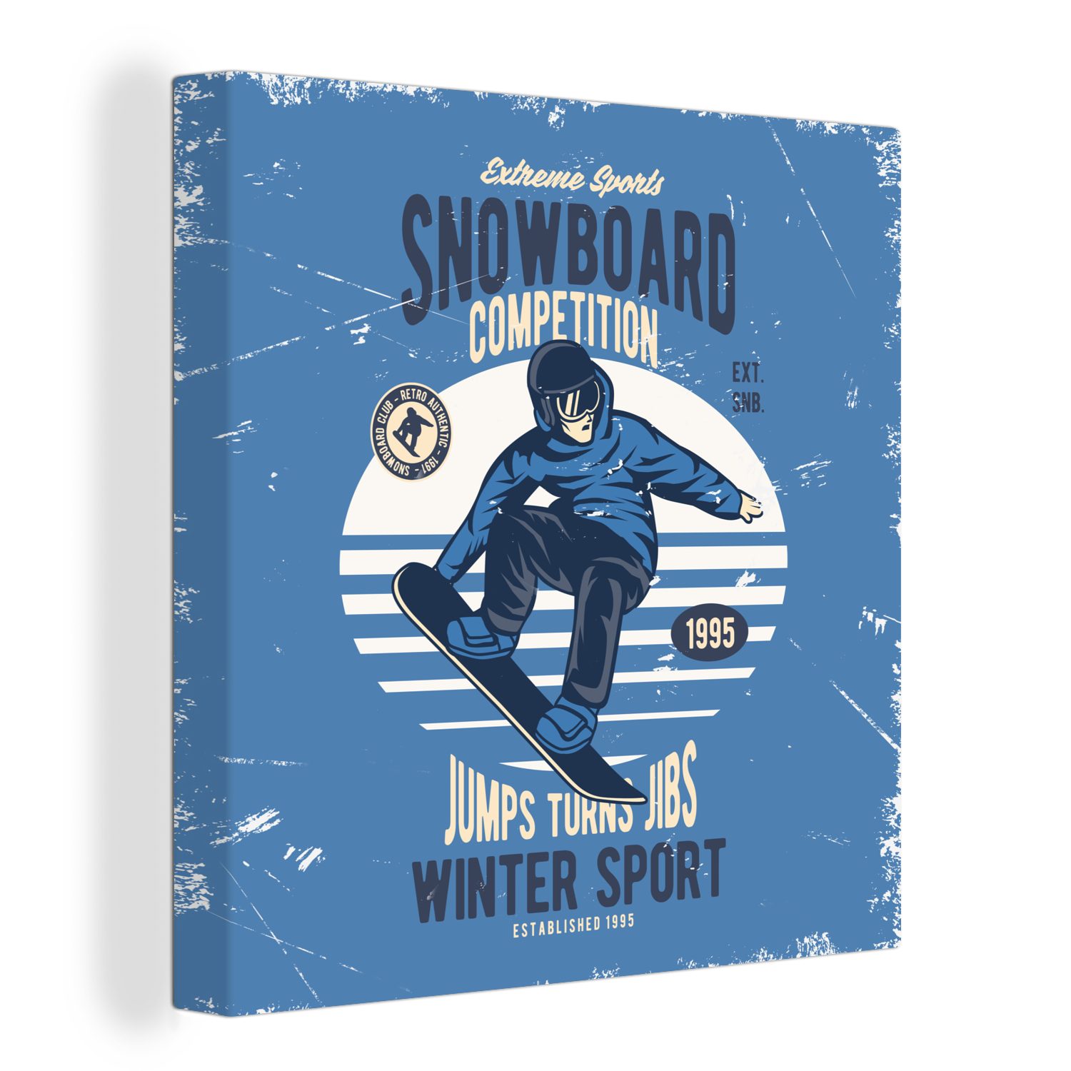OneMillionCanvasses® Leinwandbild Snowboard - Wintersport - Retro, (1 St), Leinwand Bilder für Wohnzimmer Schlafzimmer