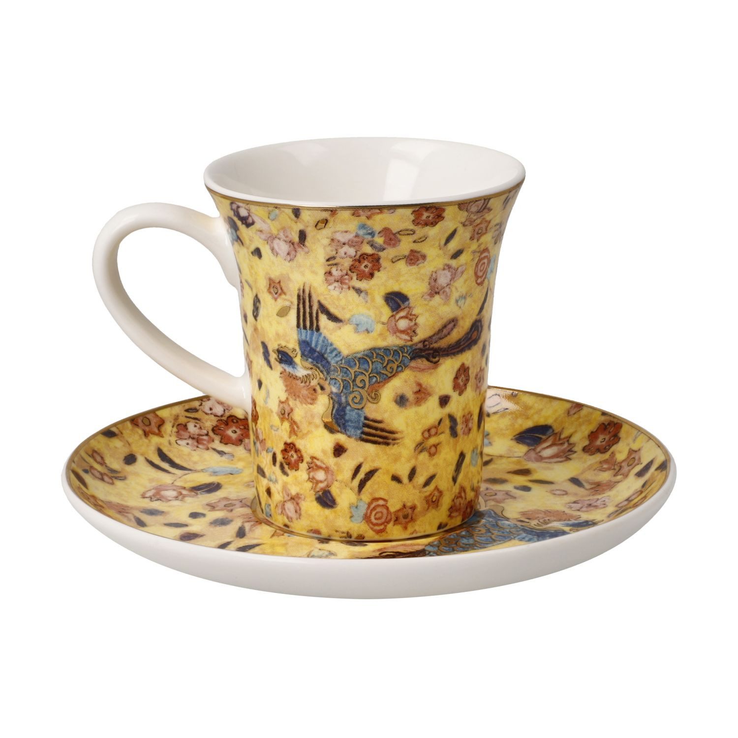 Goebel Espressotasse Gustav Klimt, Fine Bone China, mit Echtgolfauflage, Bunt, Dame mit Fächer, H: 6.5cm