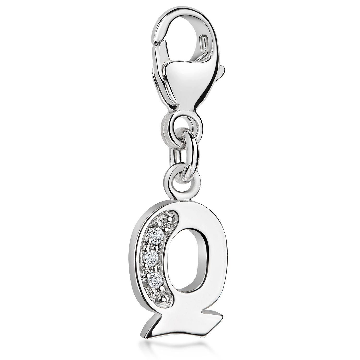 Materia Charm Buchstabe Silber Anhänger Buchstabe " Q " Alphabet Zirkonia C67, 925 Sterling Silber, rhodiniert