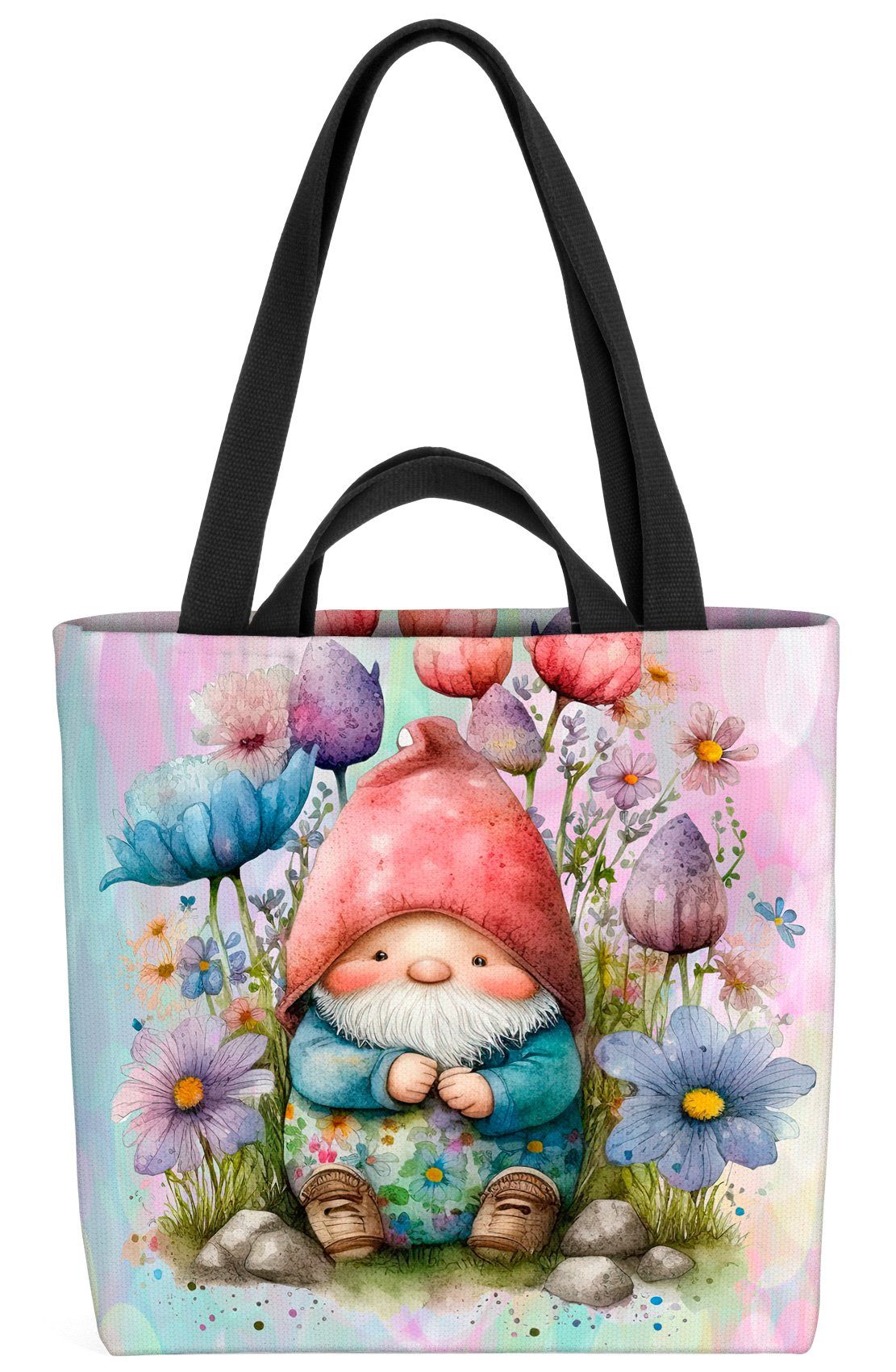VOID Henkeltasche (1-tlg), Zwerg Blumen Gartenzwerg Tasche Einkaufstasche Ostern Shopper Bag