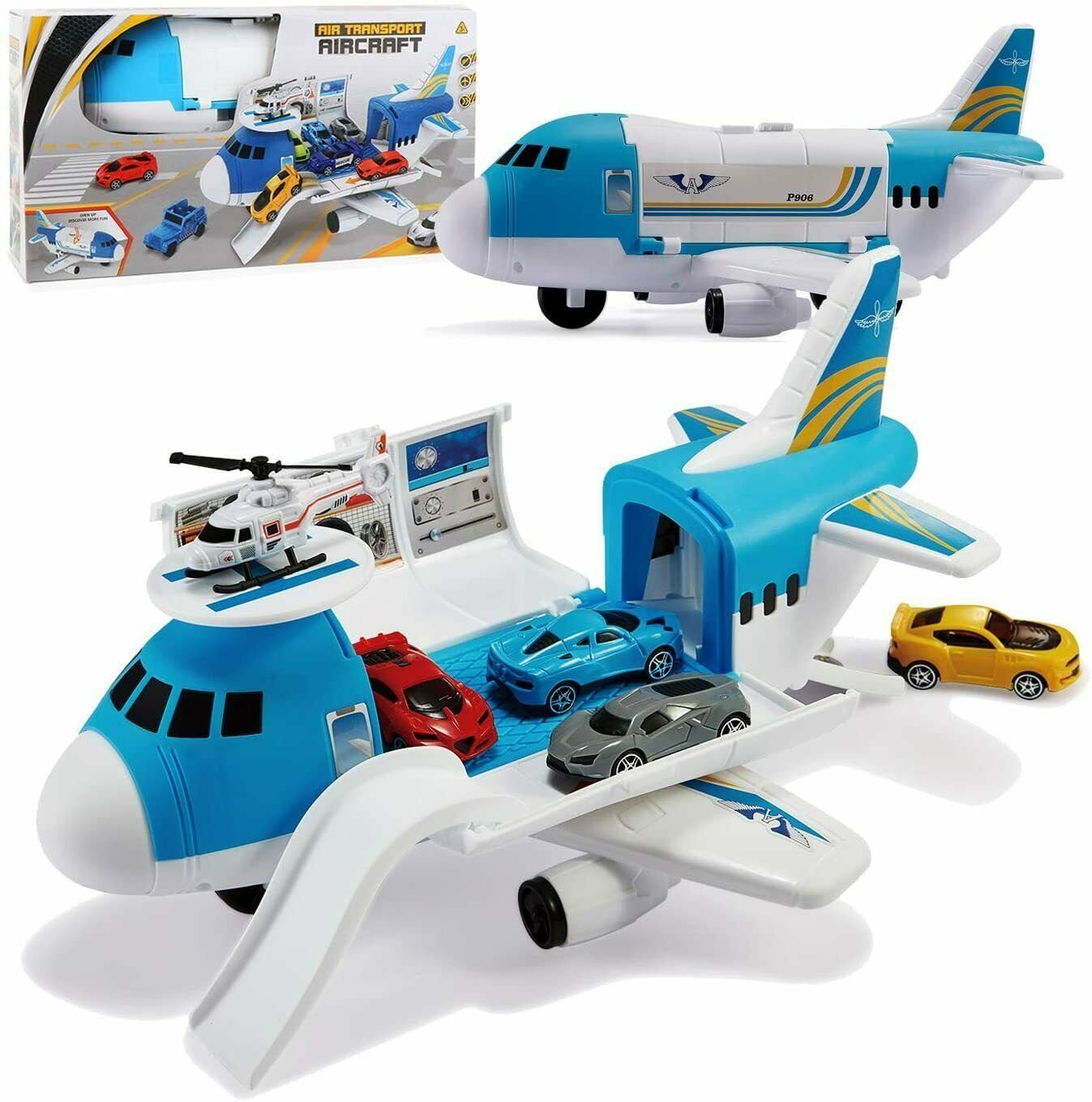 1 Hubschrauber Set Neu Transport Flugzeug Spielzeug Transportflugzeug 4 Autos 