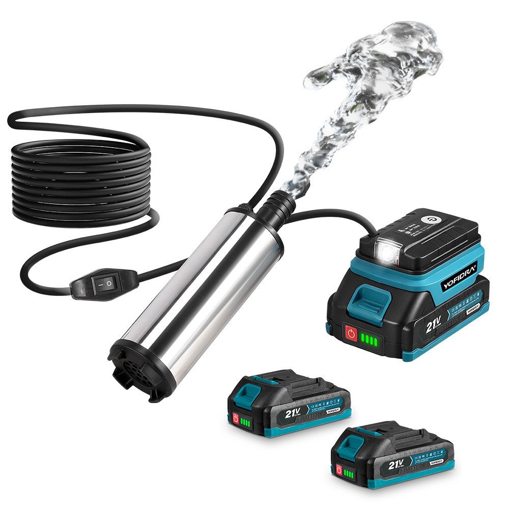 Yofidra Wasserpumpe 3000 L/h Kleine Tragbare Vielzweckpumpe mit 2x Akkus, 5m Kabellänge, für Schwimmbecken, Tank, Garten, Keller, Camping