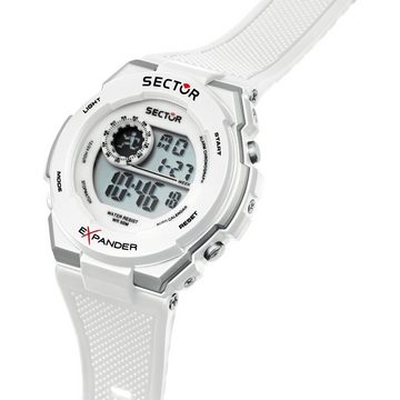 Sector Digitaluhr Sector Herren Armbanduhr Digital, Herren Armbanduhr rund, extra groß (ca. 51mm), PURarmband weiß, Casual