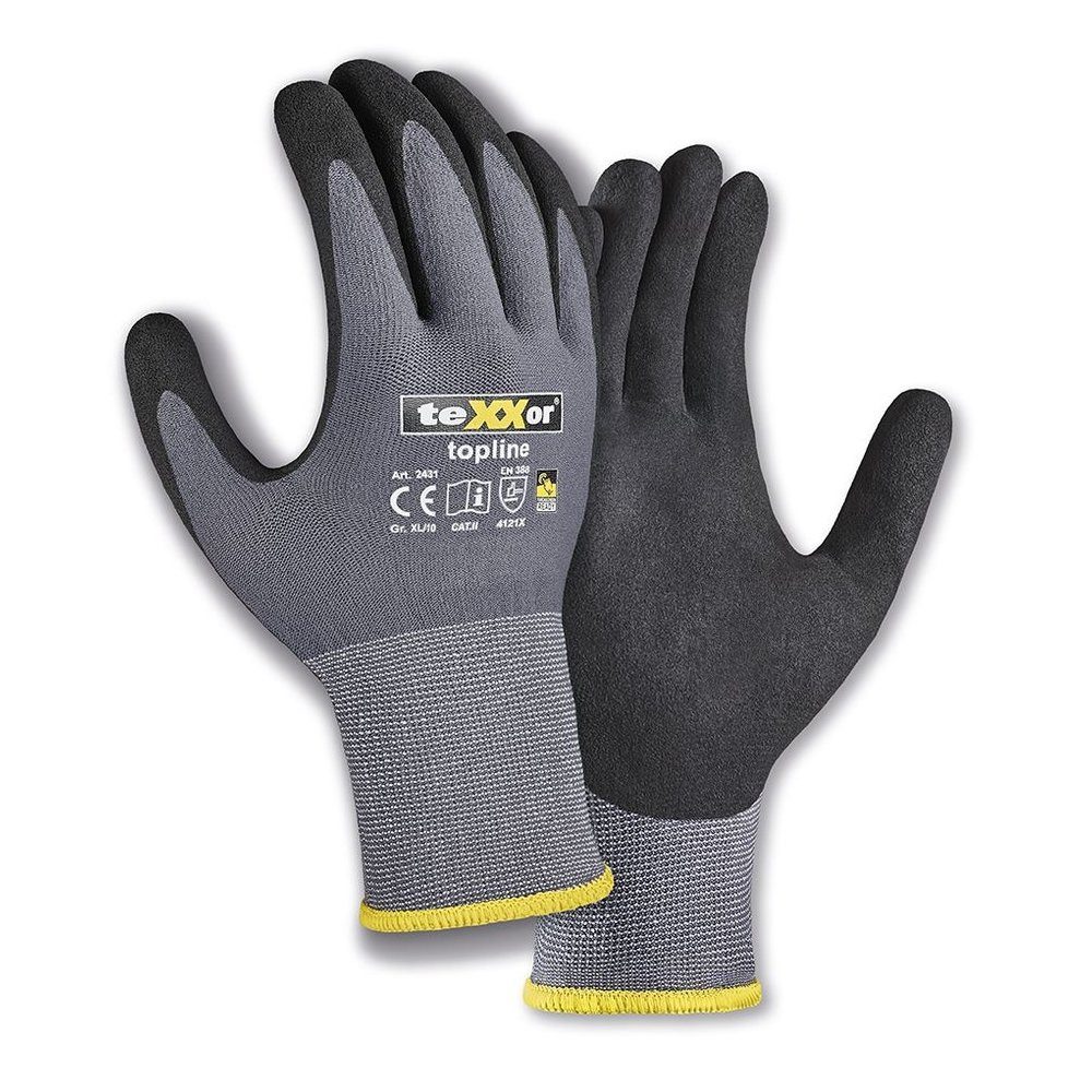 teXXor Arbeitshandschuh-Set Topline Nylon Strickhandschuhe Nitril Beschichtet