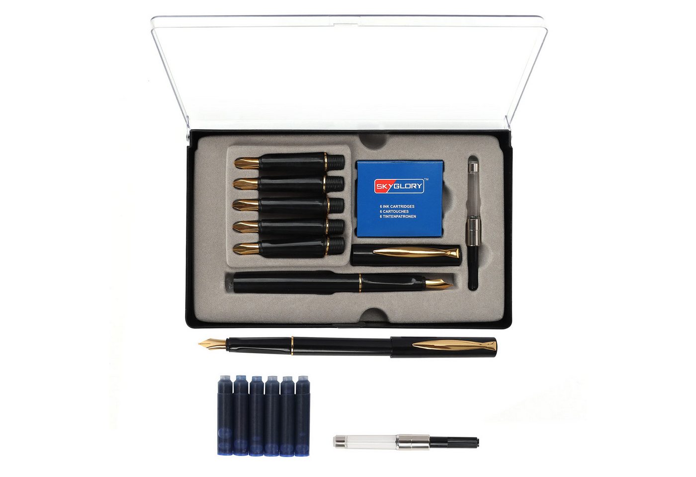 Kurtzy Füllfederhalter Kurtzy Kalligraphie Füller Set mit 6 Federn und Tinte Blau