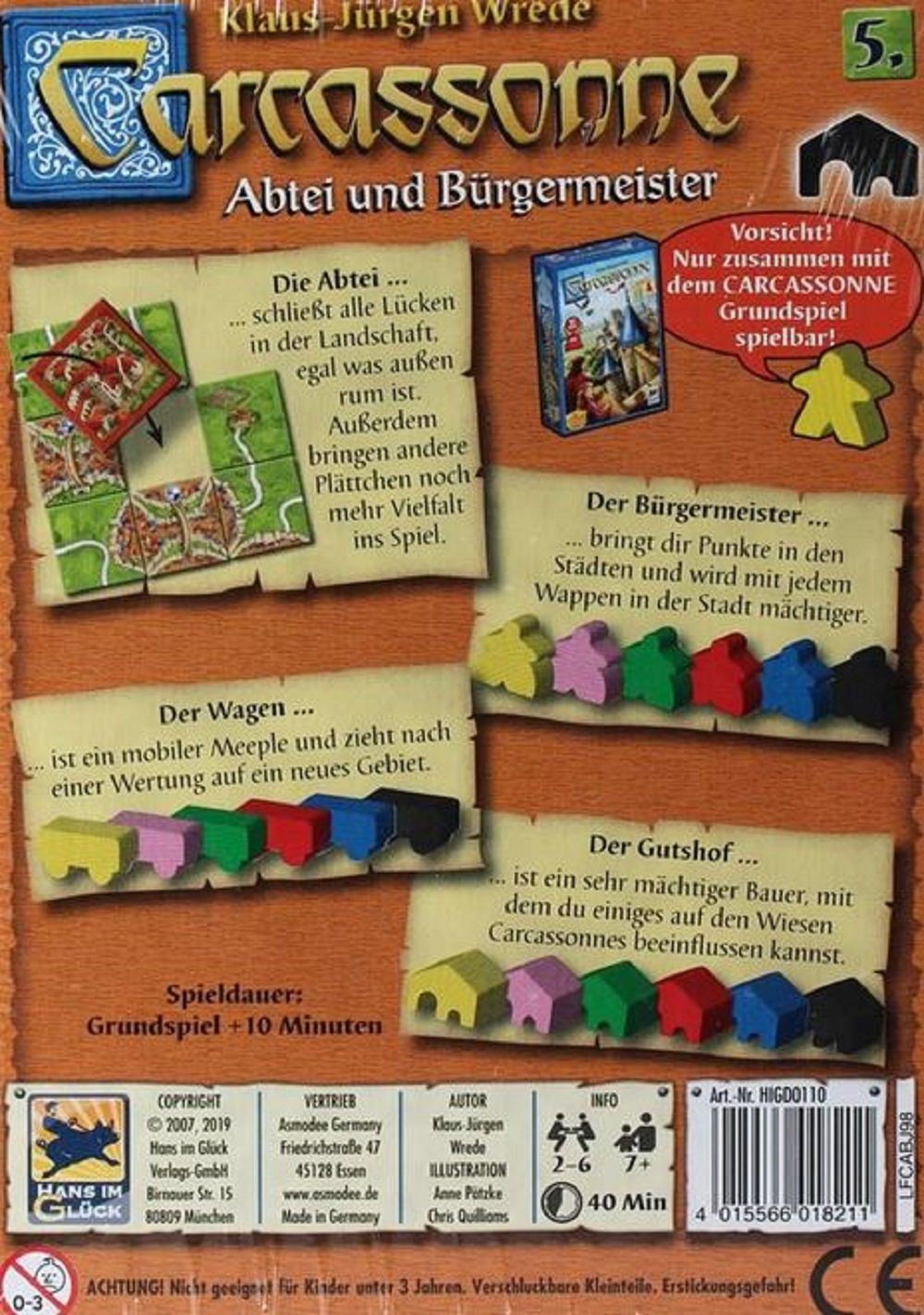 Hans im Glück Spiel Carcassonne Abtei und Bürgermeister 5. Erweiterung Strategiespie