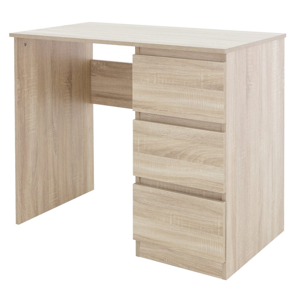ML-DESIGN Schreibtisch Bürotisch mit 3 Schubladen Computertisch Arbeitstisch Laptoptisch, Homeoffice Büromöbel PC Tisch Sonoma-Eiche 90x76x50 cm mit Stauraum