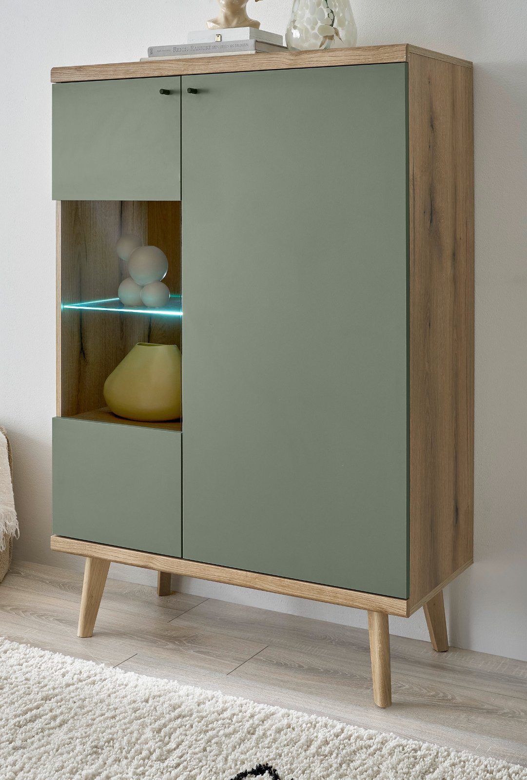 Furn.Design Highboard Juna (Kommode in Evoke Eiche und Salbeigrün, 90 x 134 cm), 7 Fächer