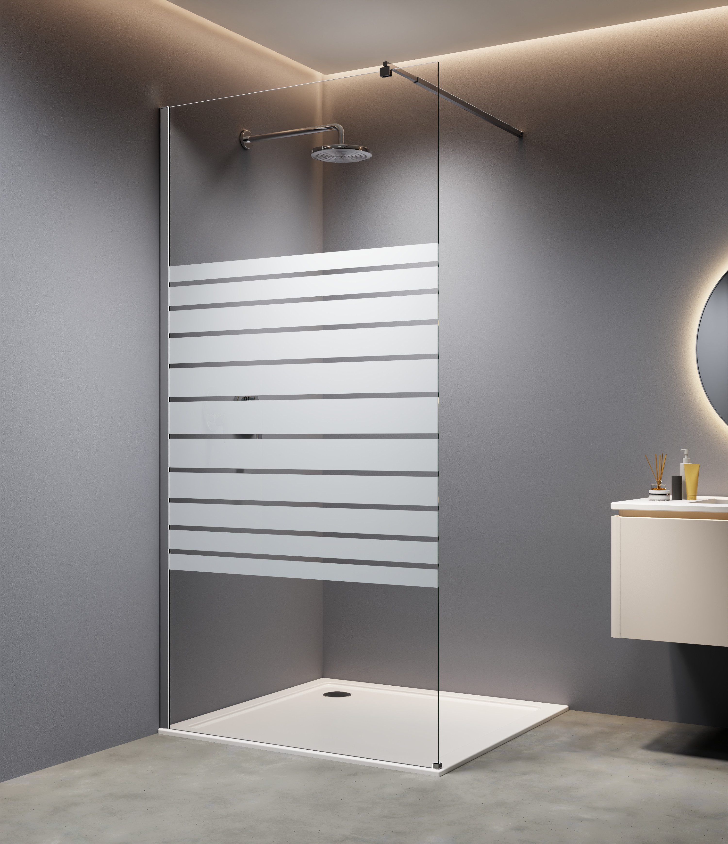welltime Walk-in-Dusche, 8mm Starke Scheibe mit Streifendekor