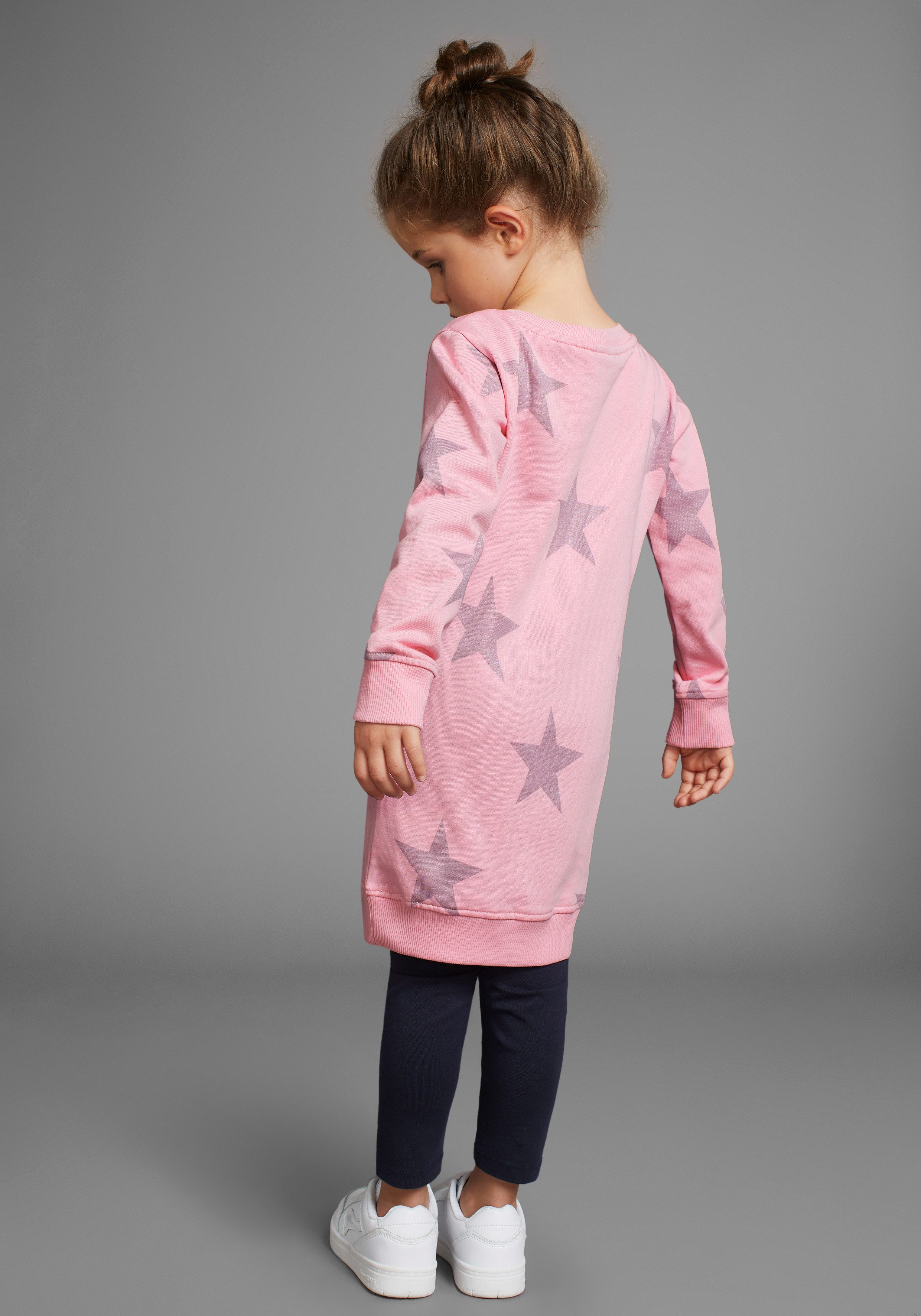 KIDSWORLD Sweatkleid Sterne-Allover Kleid für kleine Mädchen Sweatkleid mit Glitzerdruck
