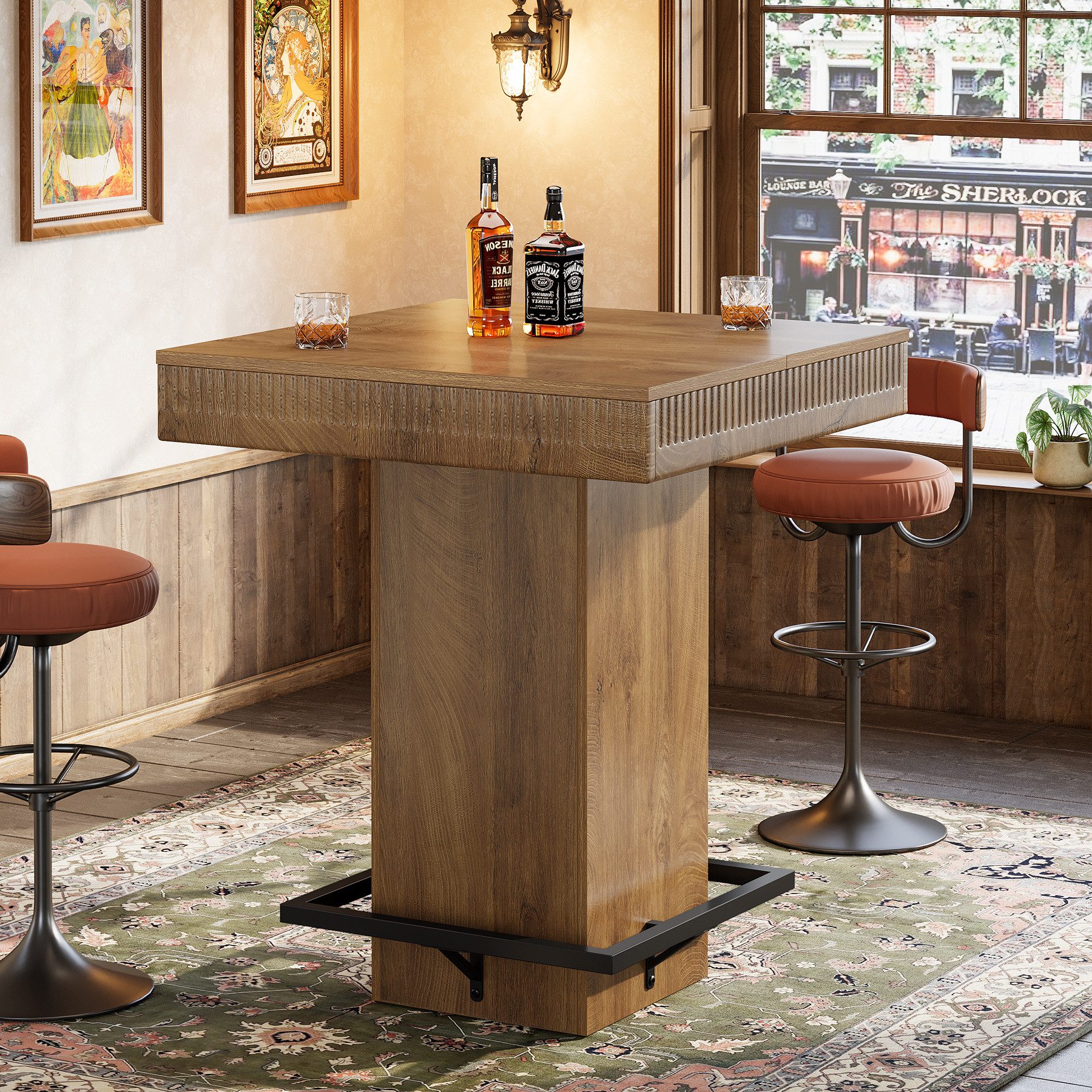 Tribesigns Bartisch 95 cm Stehtisch, quadratischer Bistrotisch mit Fußstütze, Küchentisch
