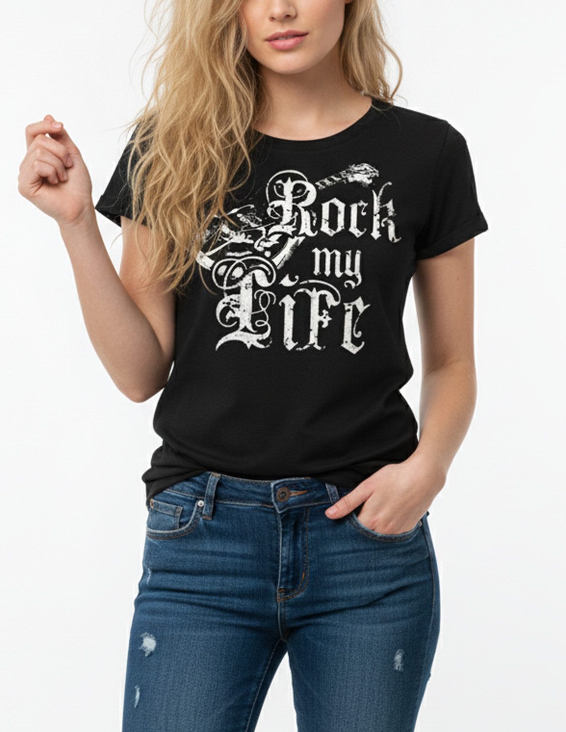 MAKAYA T-Shirt Rockige Damen Tops Musik Outfit Gitarre Rock Bandshirt Fraue günstig online kaufen