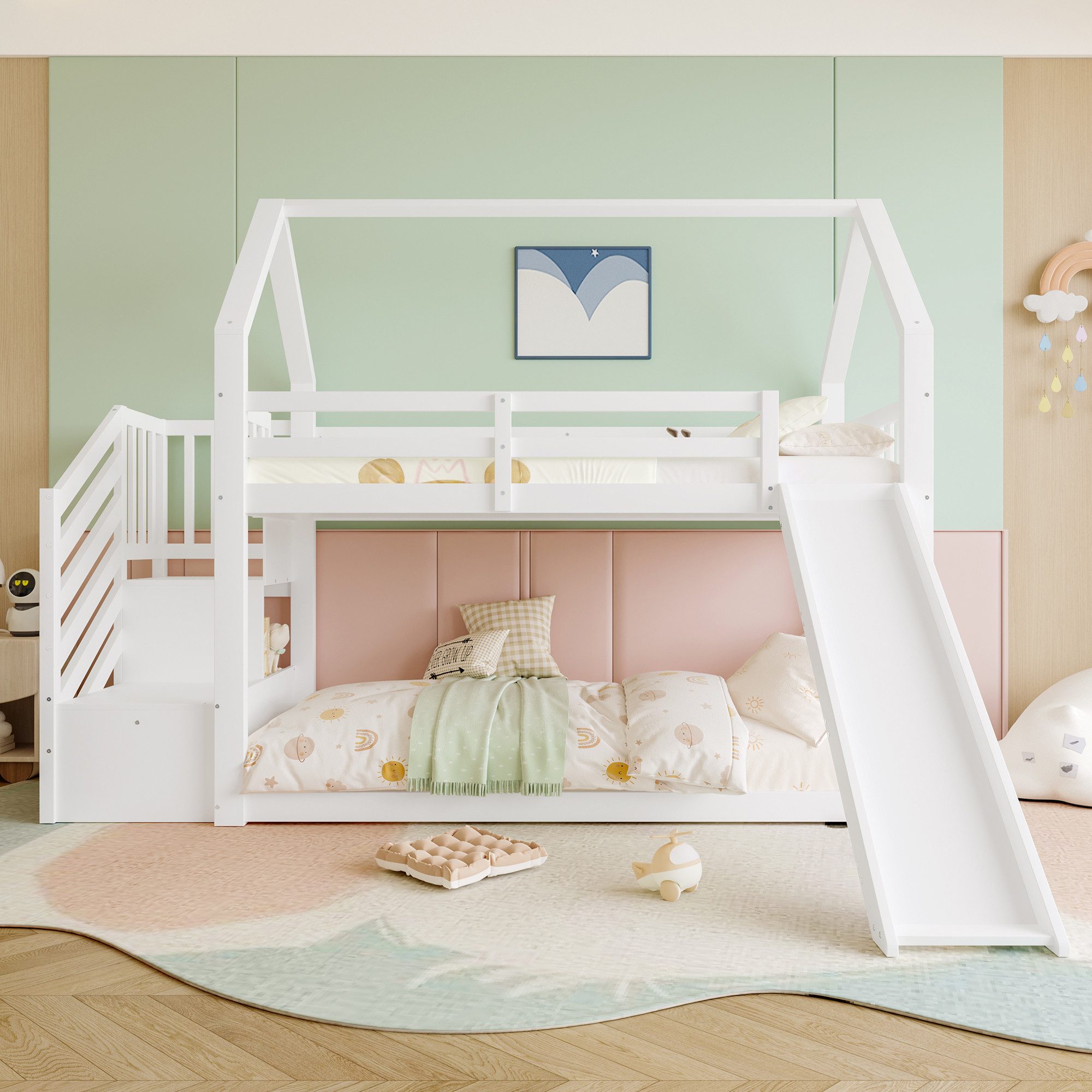 Ulife Etagenbett mit Stauraumtreppe und Rutsche, Hausbett, Kinderbett mit G günstig online kaufen