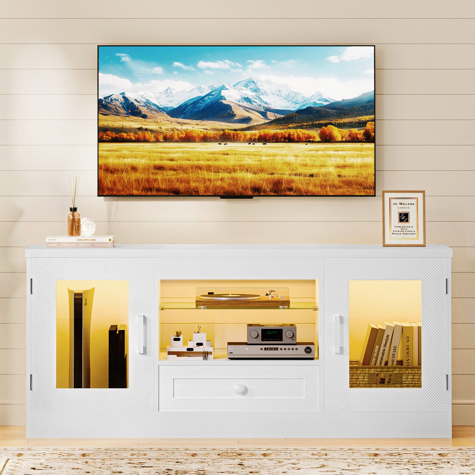 OUNUO TV-Schrank 106/148/180 cm TV-Schrank für 55/60/65-Zoll-Fernseher mit Schubladen