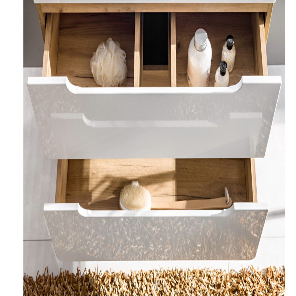 Lomadox Waschtisch LUTON-56, weiß mit Wotan Eiche Nb. 53/61/40 cm günstig online kaufen