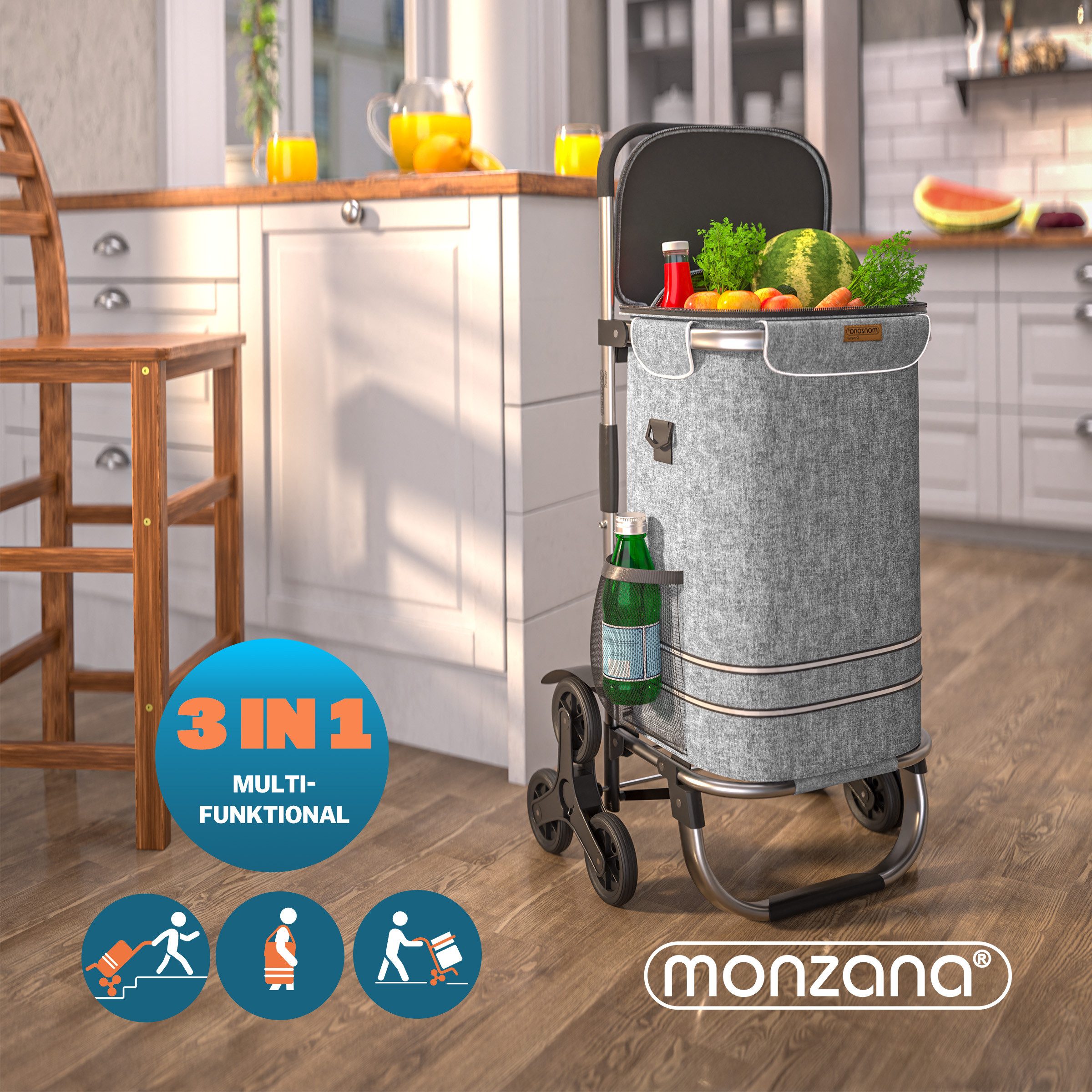 monzana Einkaufstrolley, komplett zusammenklappbar (auch mit Tasche), innen günstig online kaufen