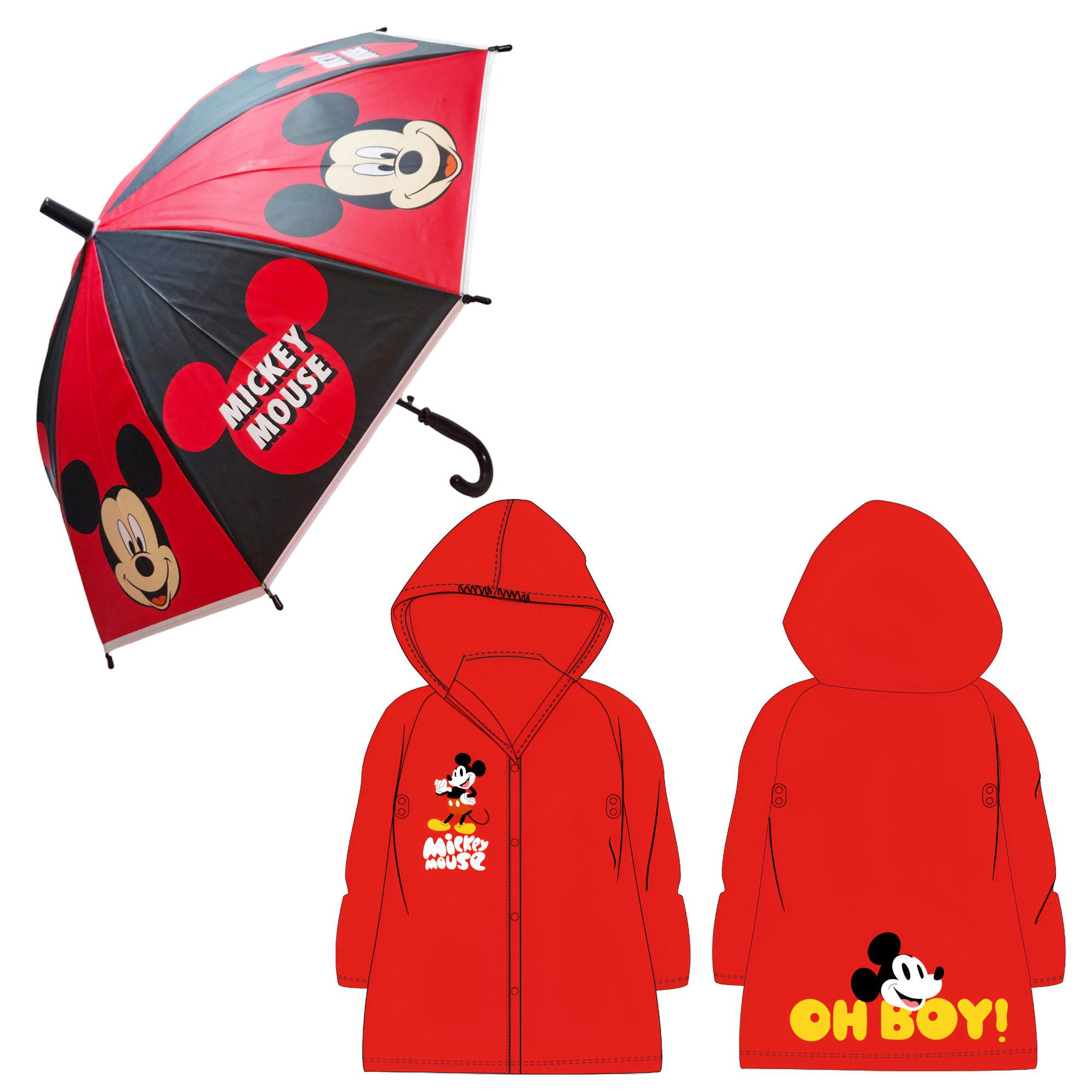Disney Regenponcho Disney Mickey Maus Kinder Jungen Regenschirm plus Regenponcho Schirm (2-St) Gr. 98 bis 128
