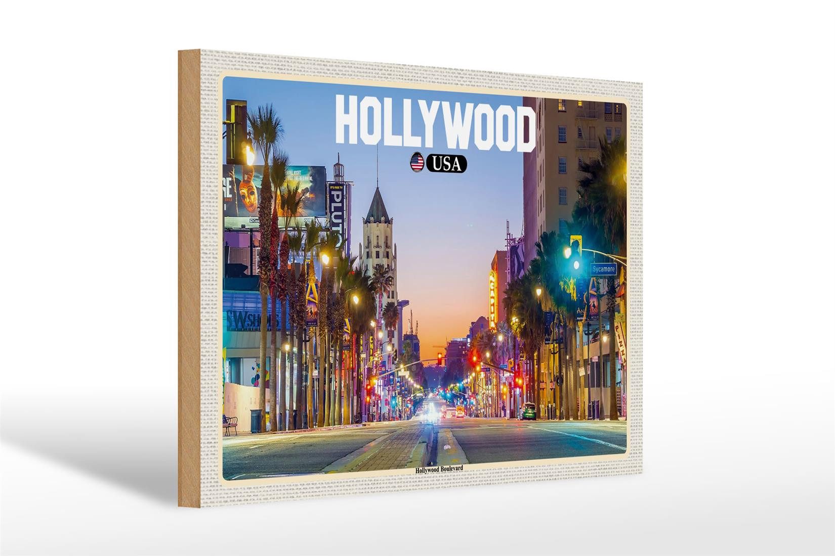 Femer GmbH Holzbild Reise 30x20cm Hollywood USA Hollywood Boulevard Deko, (1 St), Glatte Holzfaserplatte (MDF), vorn beschichtet