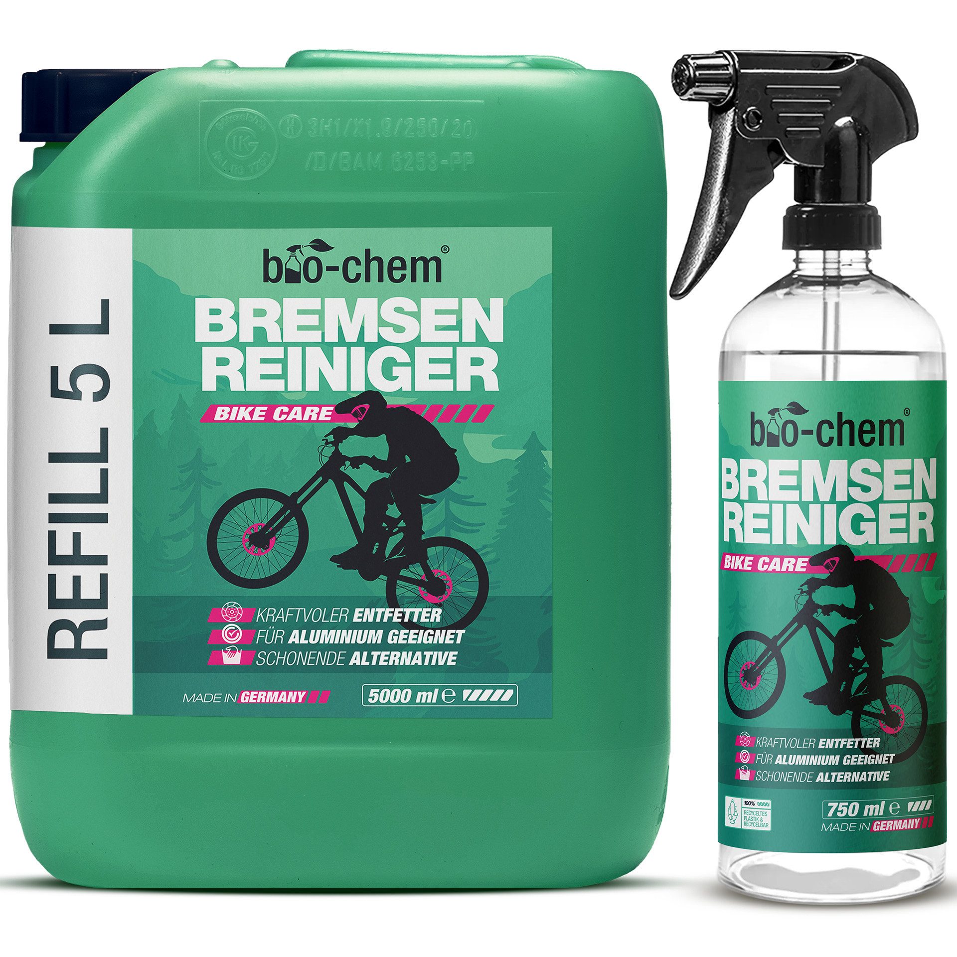 bio-chem bio-chem Bremsenreiniger Spray 5 l Kanister Entfetter für Fahrrad KFZ Bremsenreiniger (Einzelprodukt, [- Bremsenreiniger 5 l Kanister + 0.75 l Handsprayflasche Leistungsstarker, kennzeichnungsfreier Bremsenreiniger)