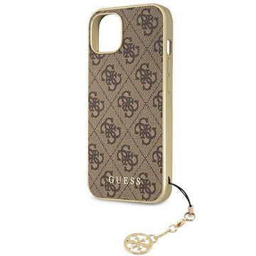 Guess Handyhülle Guess 4G Charms Apple iPhone 14 Hard Case Cover Schutzhülle Kette Anhänger Braun / Gold