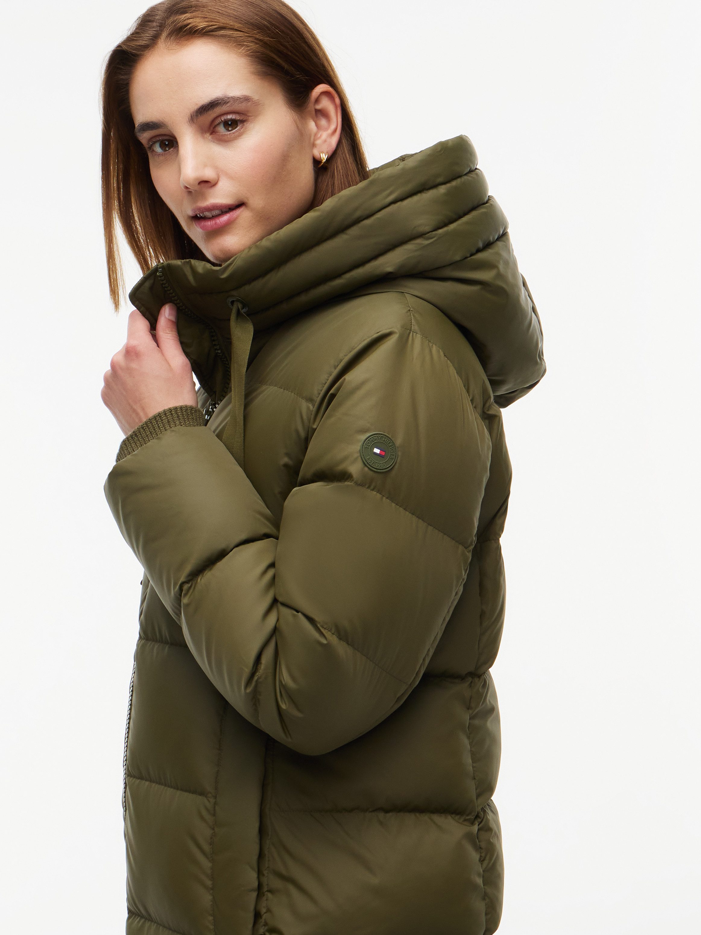 Tommy Hilfiger Steppmantel TH TAPE DOWN COAT W/HOOD Kunstfaser, Kapuze