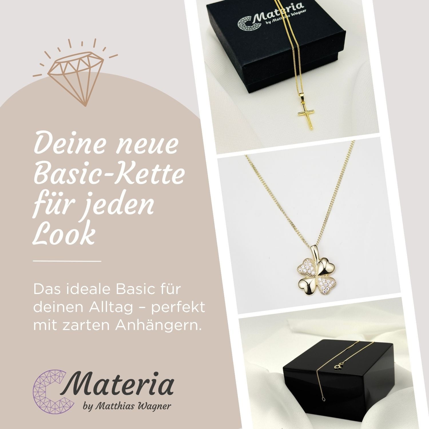 Materia Kette ohne Anhänger Panzerkette vergoldet 1mm fein 40-80cm K69, aus 925 Sterling Silber – Bild 4 von 5